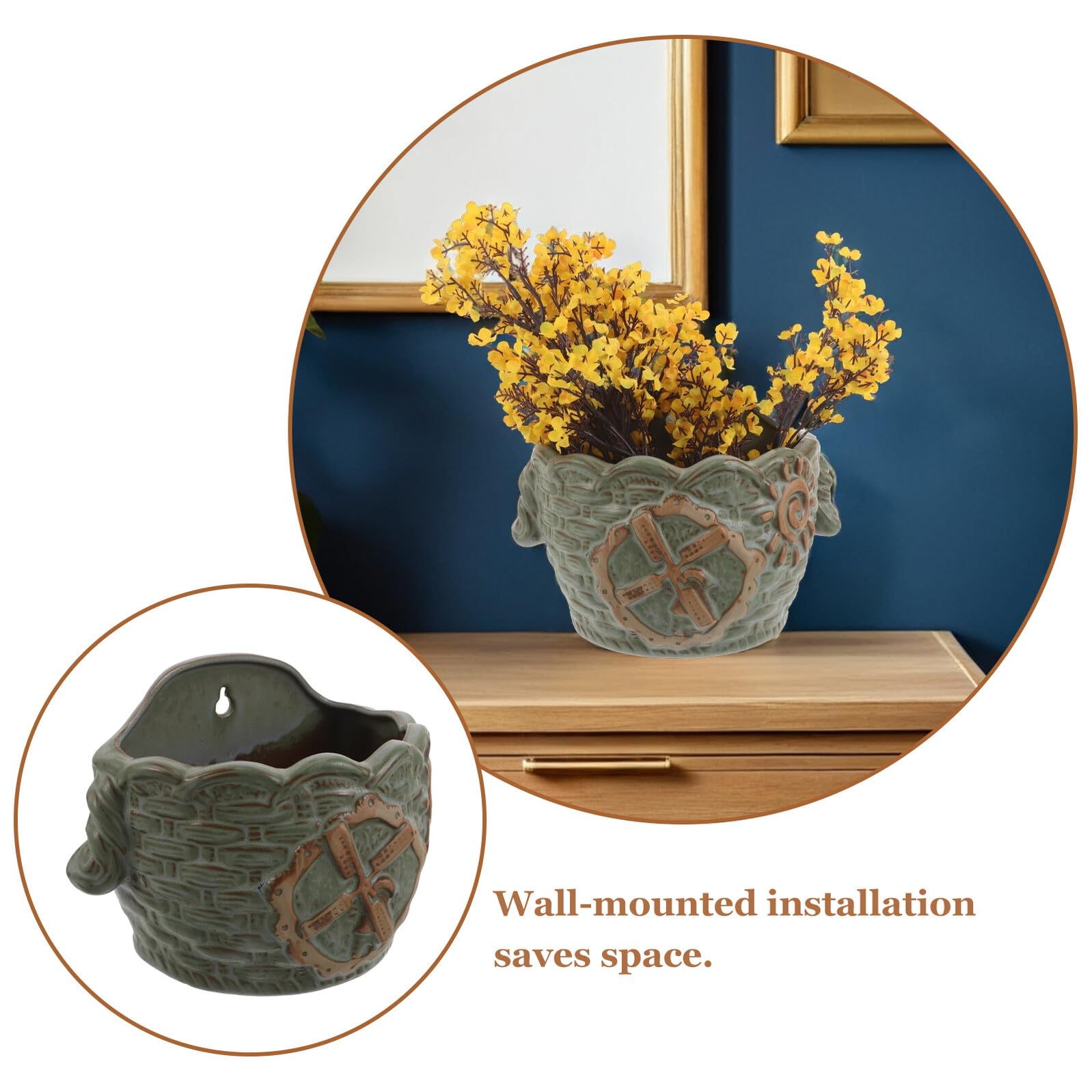 Gatuida Pot de Fleurs Mural Rétro pour Plantes Vertes, Jardinière Suspendue en Céramique, Décoration Intérieure et Extérieure, pour Balcon et Salon