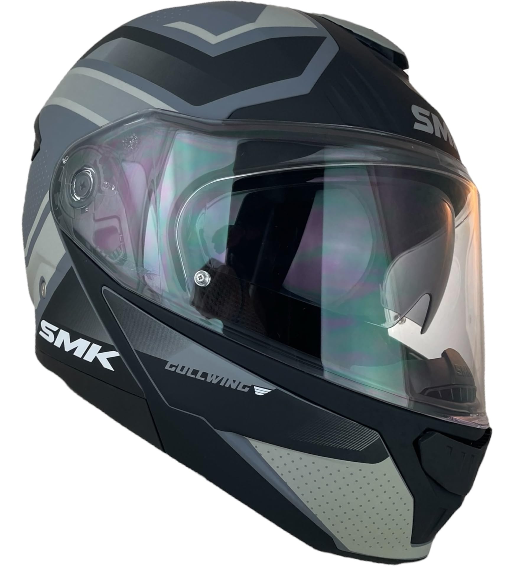 SMK Helmets Casco Modular GULLWING SUPERTOUR Decorado Mate Casco Modular para Motocicleta, Negro y Gris, con Visera Abatible 22.06 (3XL 65/66)