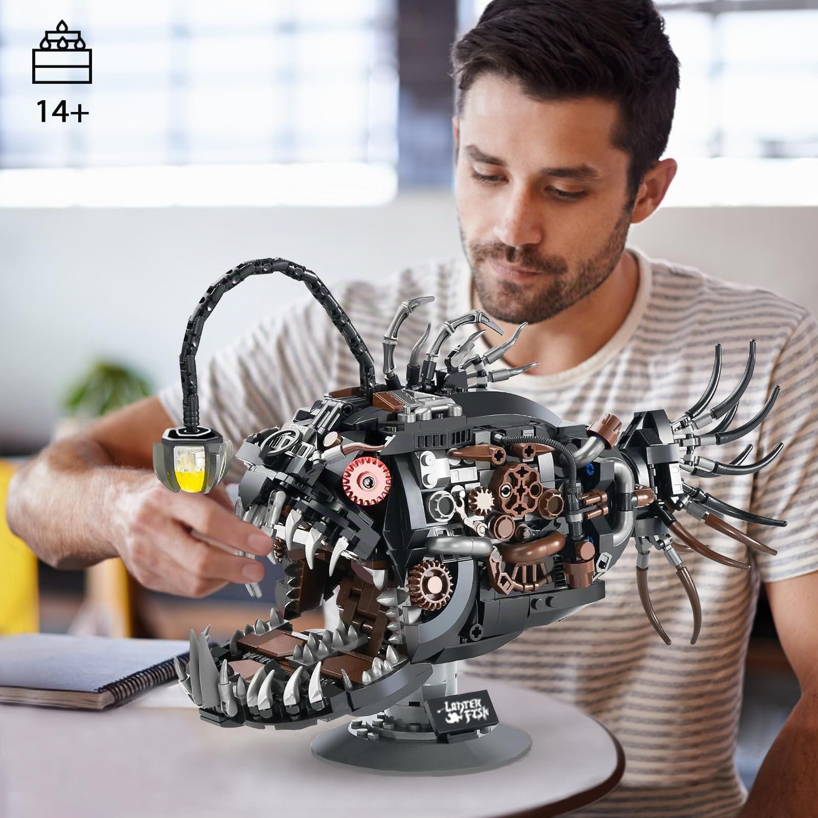 Lanterne mécanique Poisson Briques de construction compatibles avec les marques célèbres - 1038 pièces - Animaux créatifs - Technique Steampunk Rétro Océan Moc - Kit de modélisme avec lumière - Cadeau