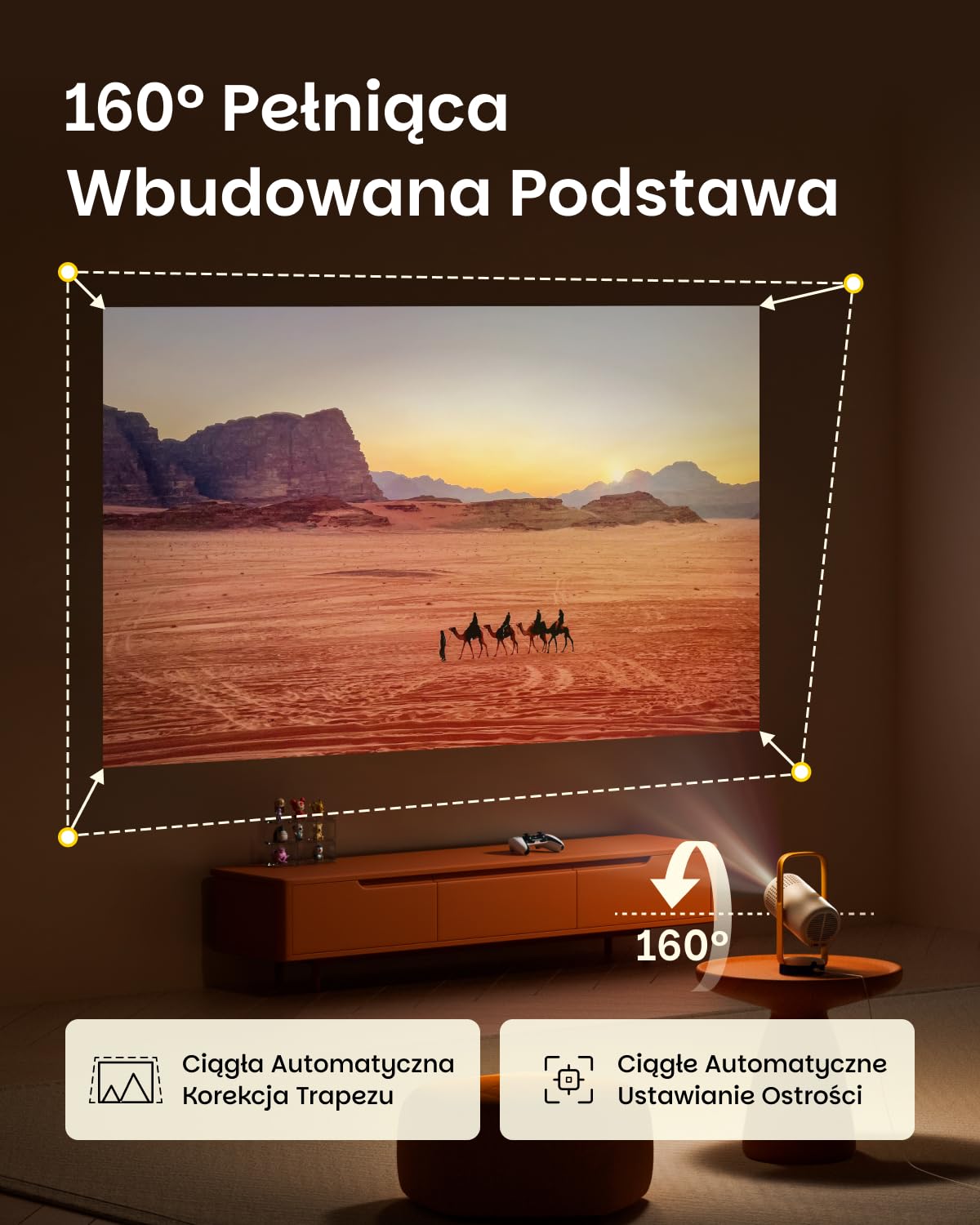 XGIMI Vibe One z wbudowaną baterią Mini Projektor 1080p | 250 ISO, Google TV, Netflix, 160° uchwyt, 2×3W JBL, 8 kolorów, 1,2h baterii, 45-150". Do domu, podróży i na kemping