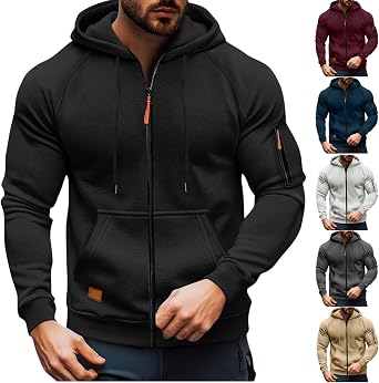 Mens Hoodies Zip up Winter Fleece Hood Jacket Casual Tactical Hoodies Long Sleeve Outdoor Sweatshirt with Pockets Black