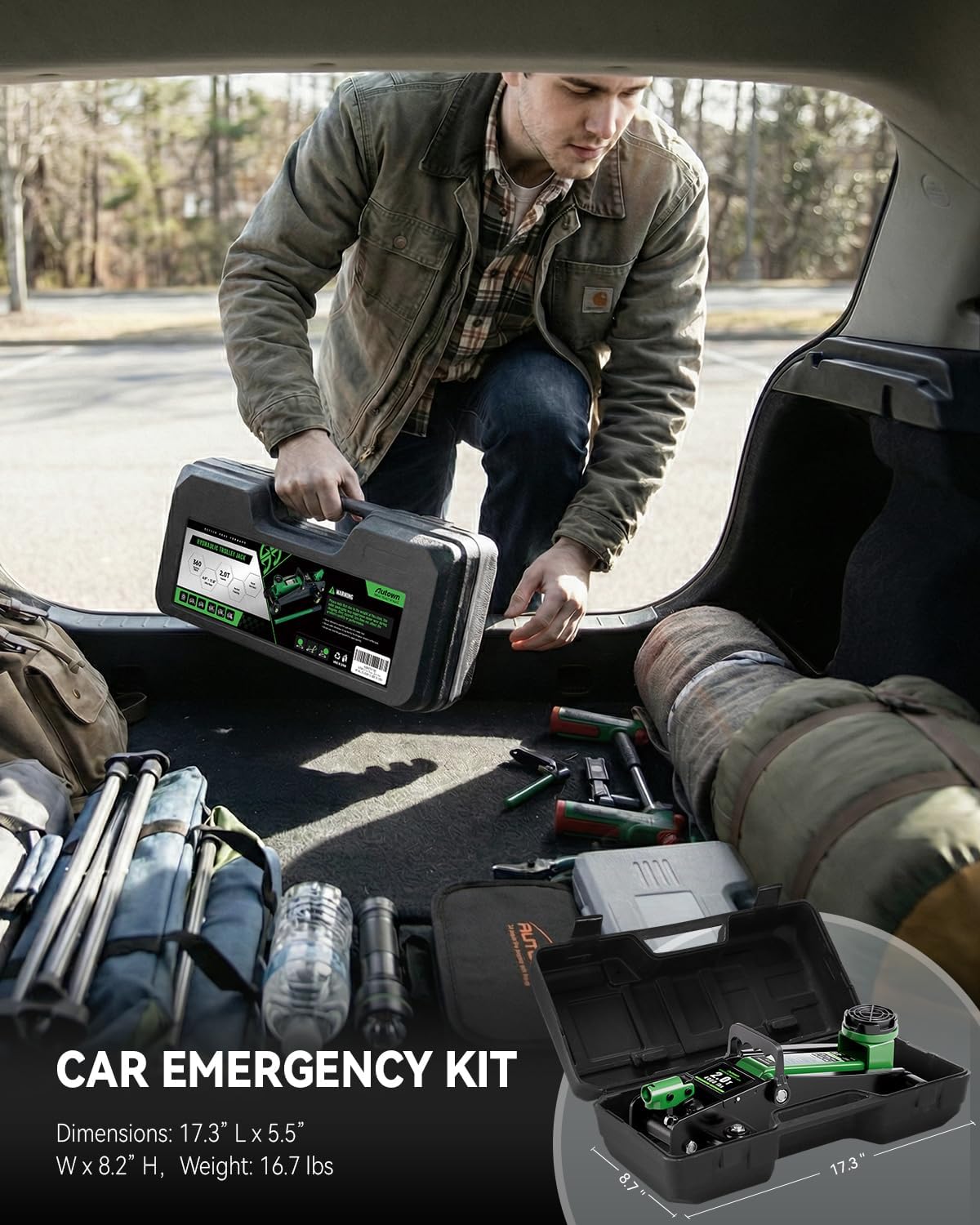 AUTOWN 2 Ton Low Profile Floor Jack - 4.9-11.8 Inch Lifting Range for Sedans & Sports Cars, Heavy Duty Hydraulic Car Jack, 4000 lbs Capacity with Non-Slip Pad & Carry Case