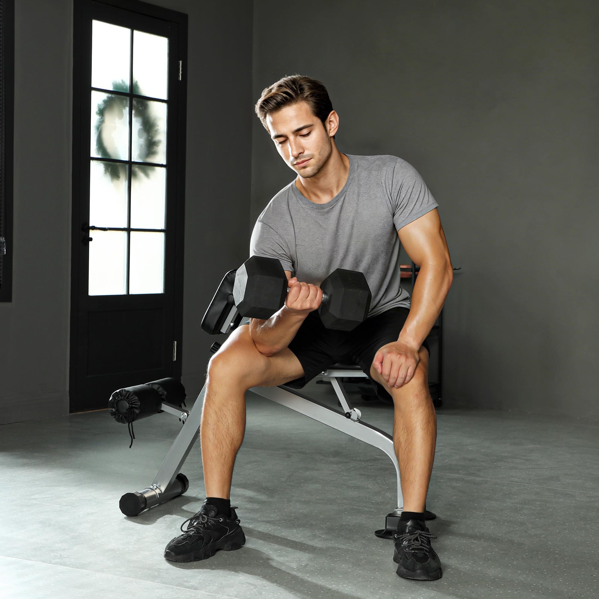 SPORTNOW Panca Romana Multifunzione, Sedia Romana Pieghevole con Inclinazione Altezza Regolabile per Iperestensioni Schiena, Panca Addominali Pesi Fitness per Allenamento Palestra Casa, Capacità 150kg