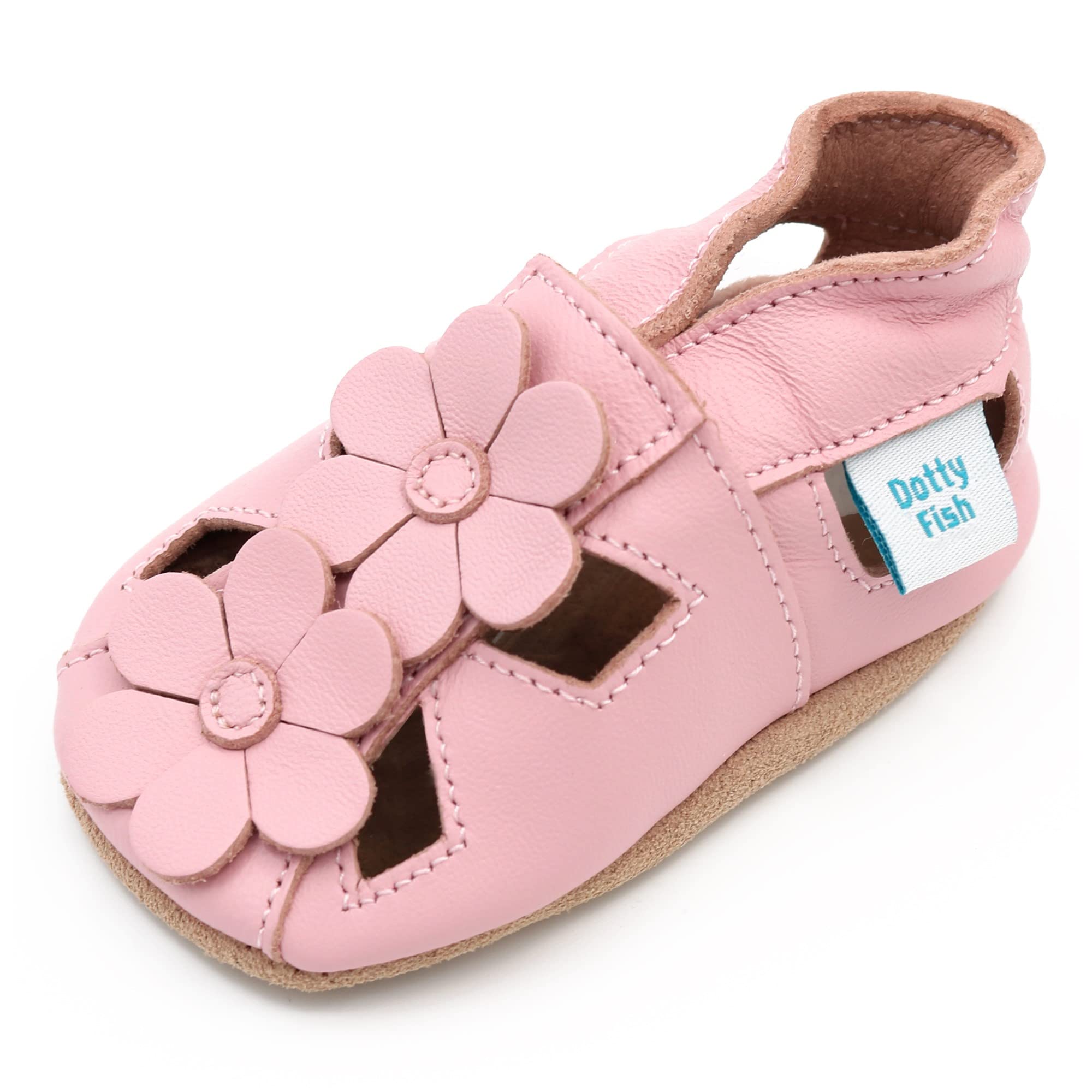 Dotty FishUnisex Baby & Kids Leather Sandals – Barefoot, Non-Slip Sole, Podiatrist Recommended, Breathable, British Brand. Summer Shoes for Boys & Girls. 0-6 Months - 4-5 Years - 7 Designs