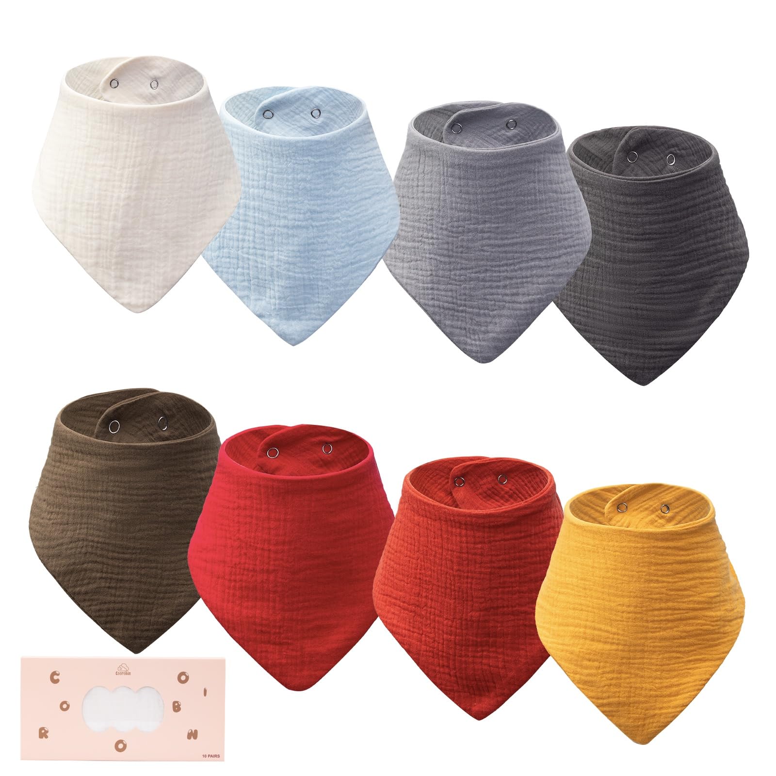 COOROBIN 8 pack-Muslin Baby Bibs, 100% Cotton Baby Bandana Drool Bibs, Ultra Soft & Absorbent for Newborns & Infants