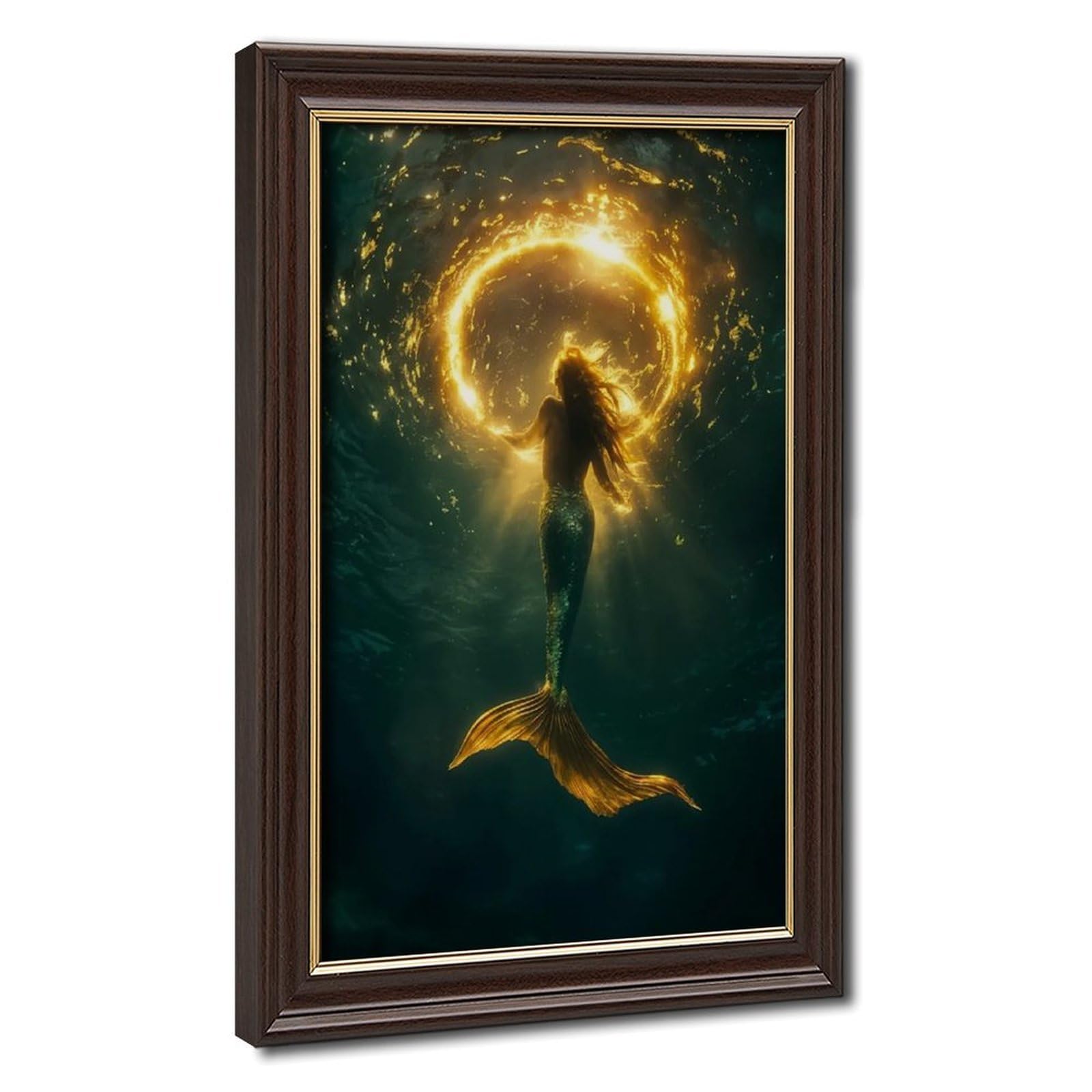 Bareronor Golden Mermaid Canvas Poster Bedroom Decor Landscape Office Room Decor Gift 24" L X 36" W