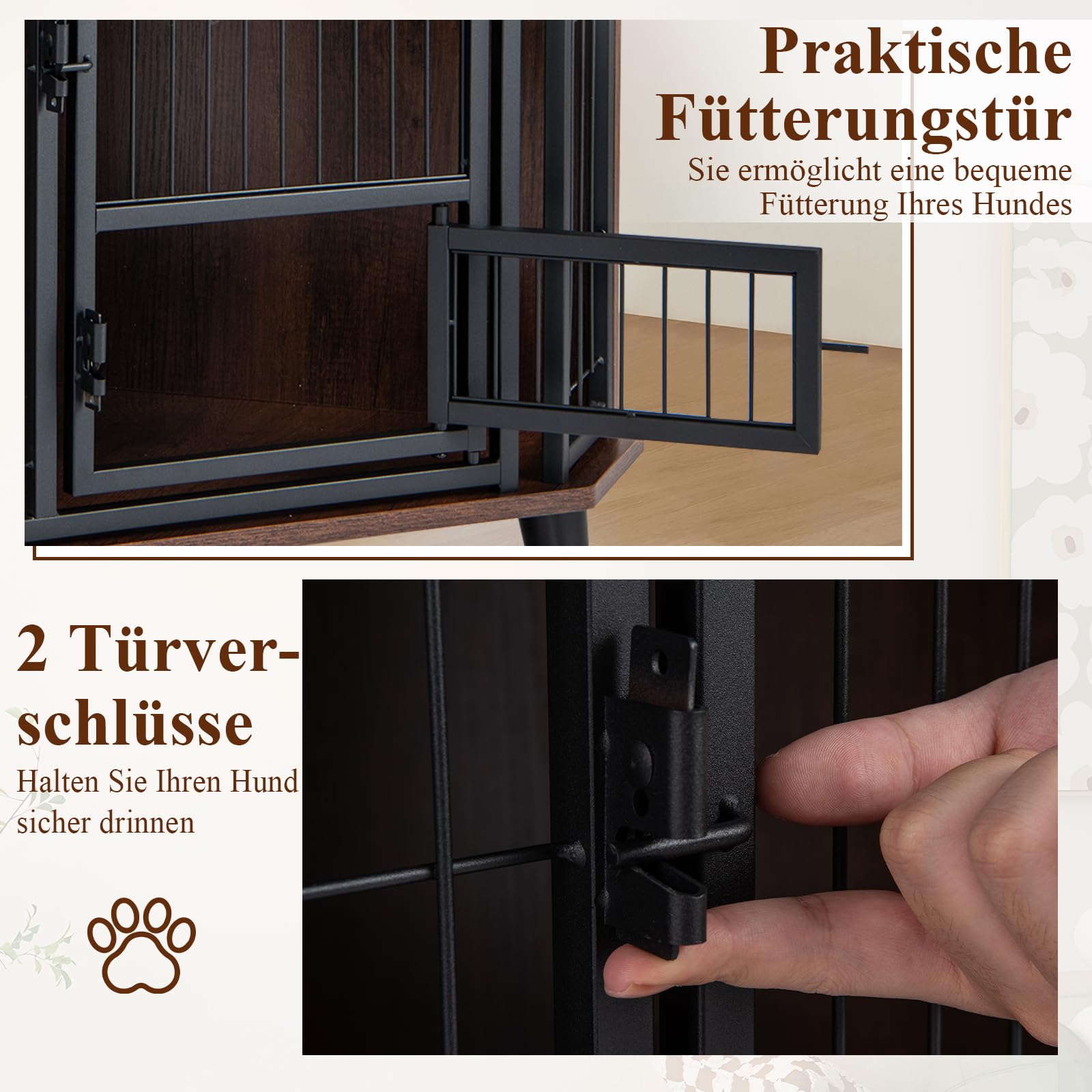 COSTWAY Eck Hundekäfig Möbel, Hundehütte mit abschließbarer Tür & 3 Holzbeinen, Hundebox aus Holz und Metall, für kleine mittelgroße Hunde, Indoor, Braun, 60 x 60 x 71,5 cm