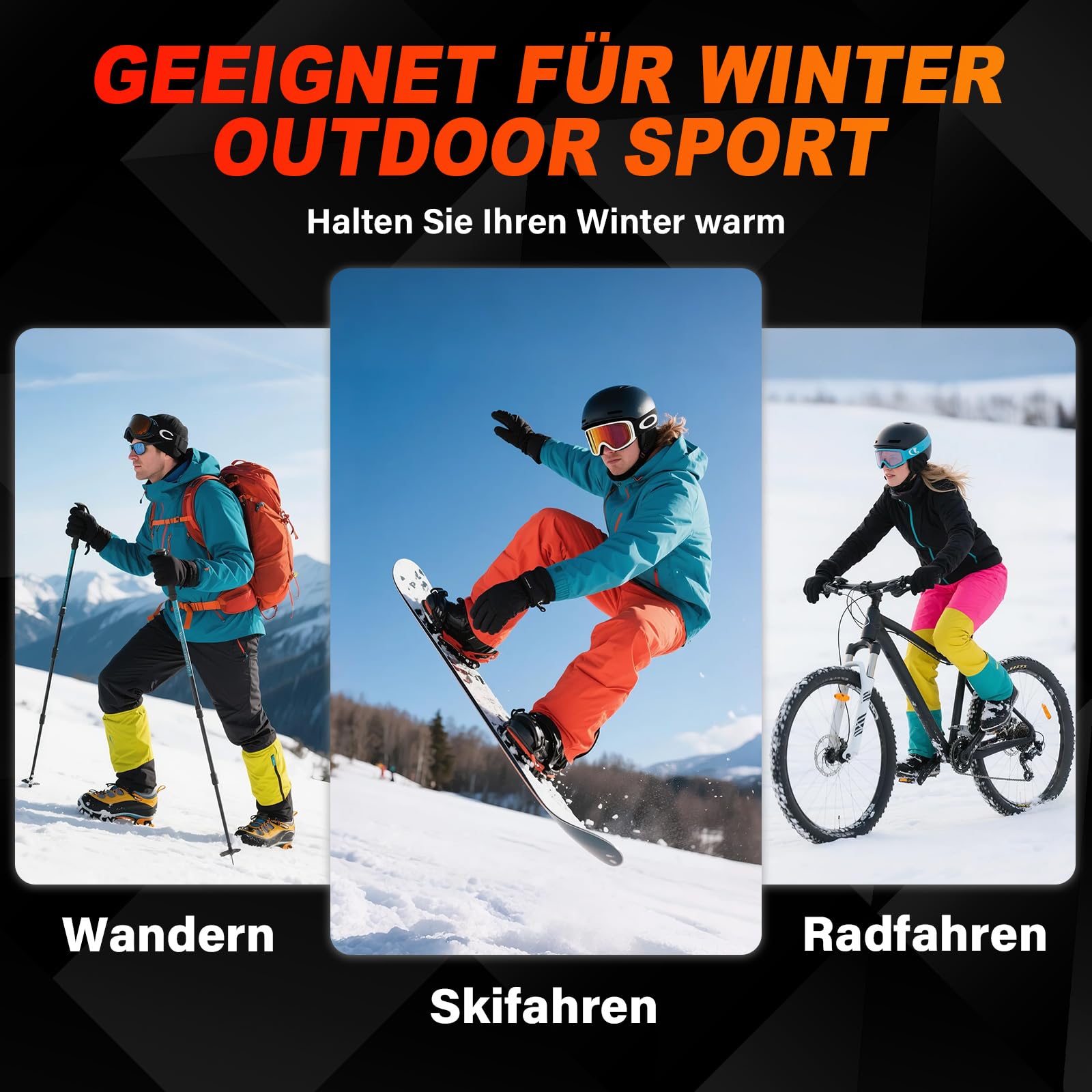 V.Step Beheizbare Handschuhe für Damen und Herren, wiederaufladbare elektrische Vollheizhandschuhe mit Touchscreen, ideal zum Skifahren, Radfahren und für Outdoor-Arbeiten, 3 Temperaturstufen