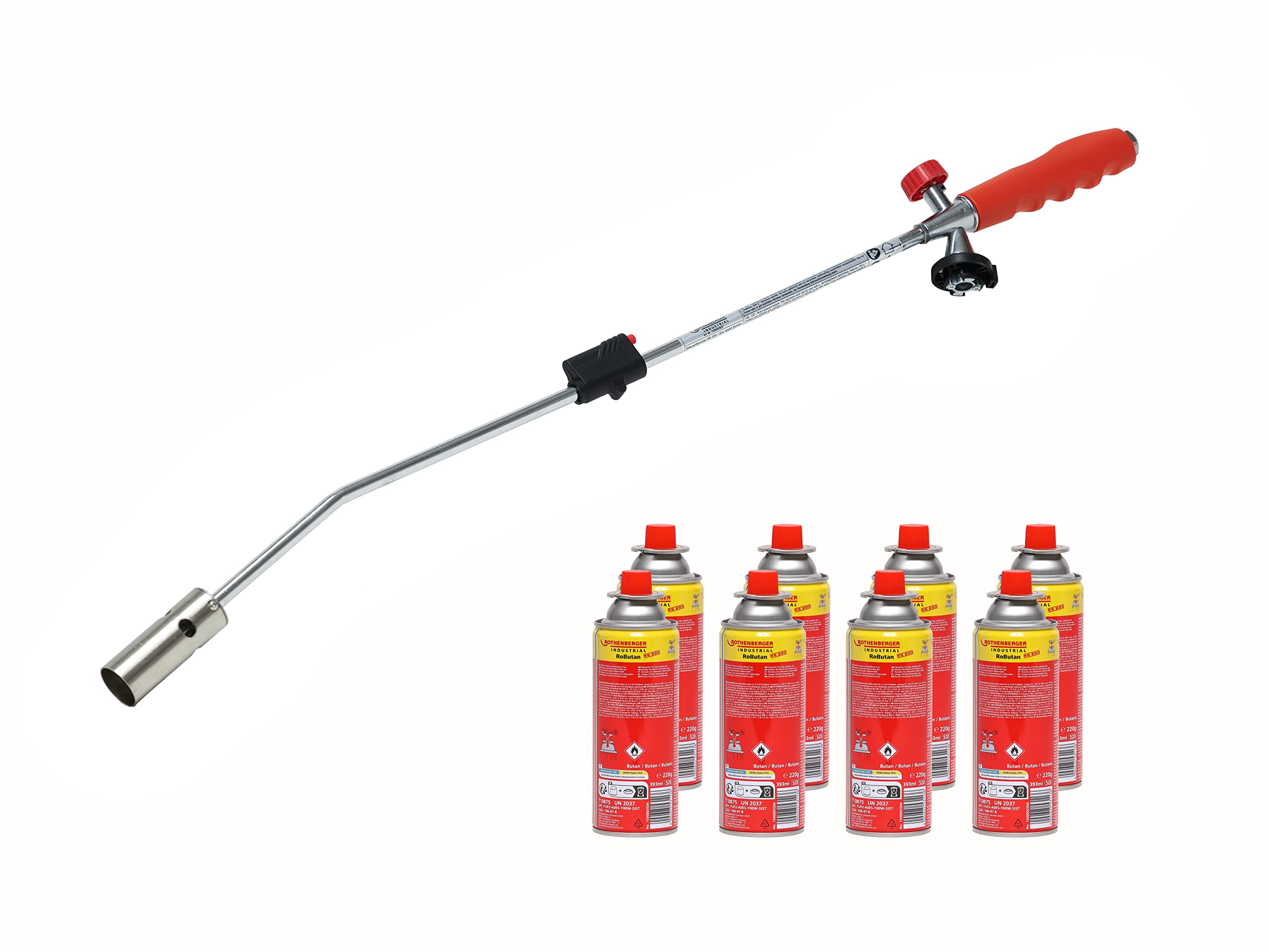 Rothenberger Unkrautbrenner – Unkrautvernichter mit 8 Gas Kartuschen, Piezozündung