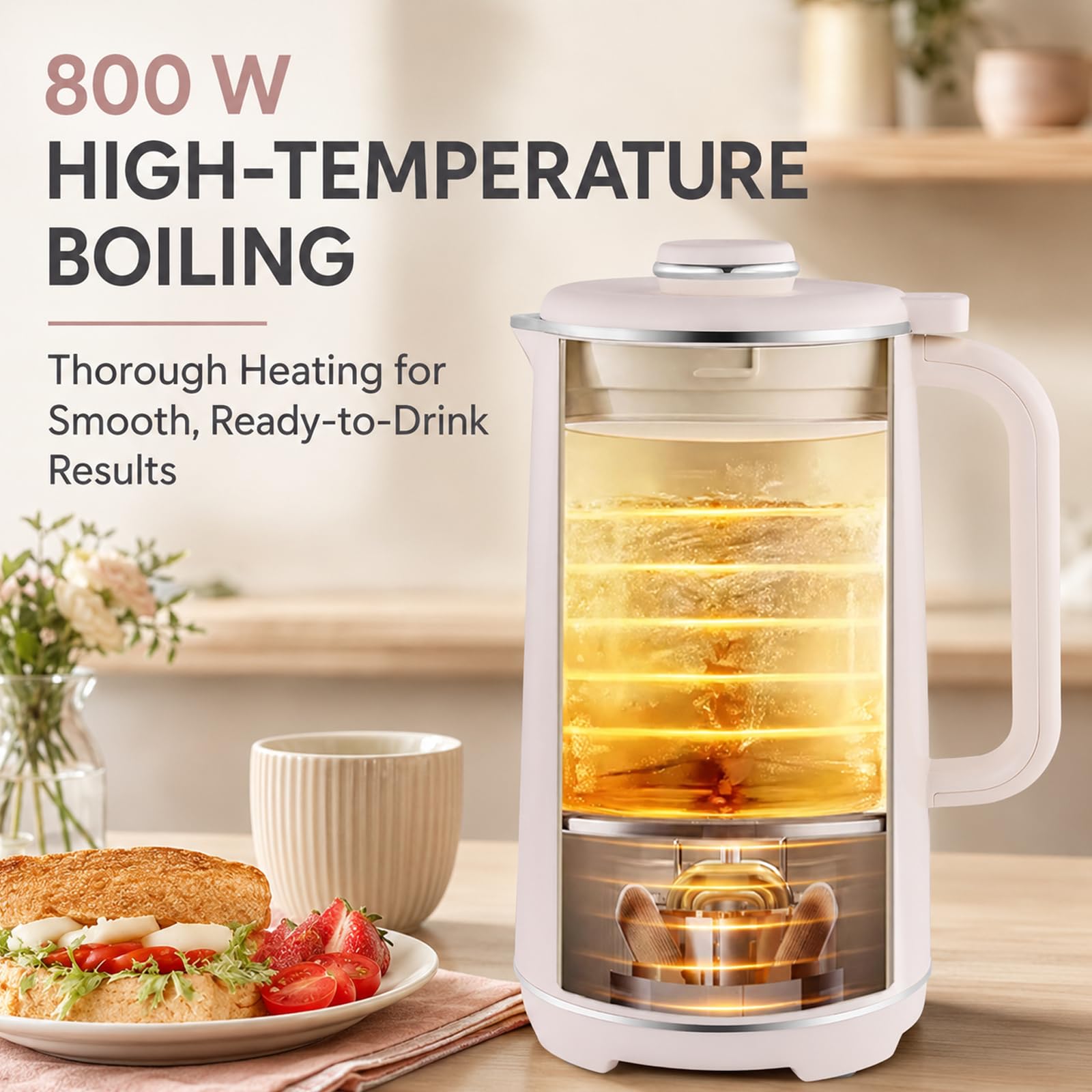 Macchina Automatica per Latte di Soia 1,2 L, 8-in-1 con Timer 12 Ore | 12 Lame, Frullatura dei Legumi Secchi Senza Ammollo, Autopulizia ad Alta Temperatura per Mandorla, Avena, Cocco e Soia