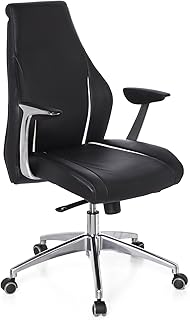 hjh OFFICE 600160 silla de escritorio CARMINO 10 cuero negro/marfil silla giratoria inclinable con brazos con ruedas