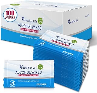 100 Count Individually Packed Hand Sanitizing Wipes - 75% Alcohol Formula with Aloe, Moisturizer, and Vitamin E - Premium Sanitizer for Travel, Home, Office, and School Use