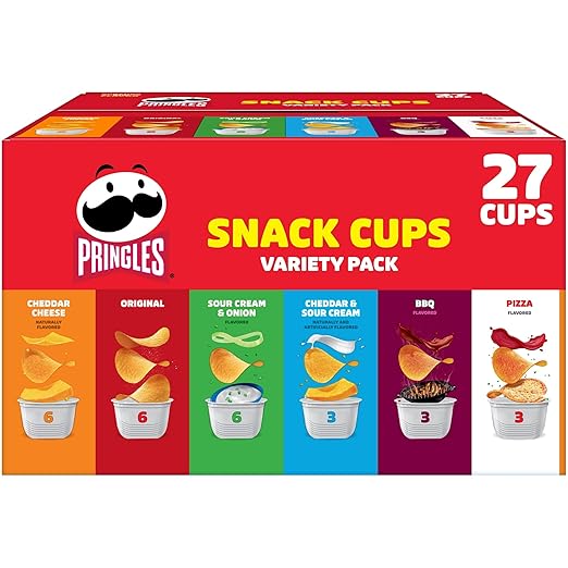 Pringles Potato Crisps Chips, Lunch Snacks, Snack Cups, Variety Pack, 19.5oz Box (27 Cups)