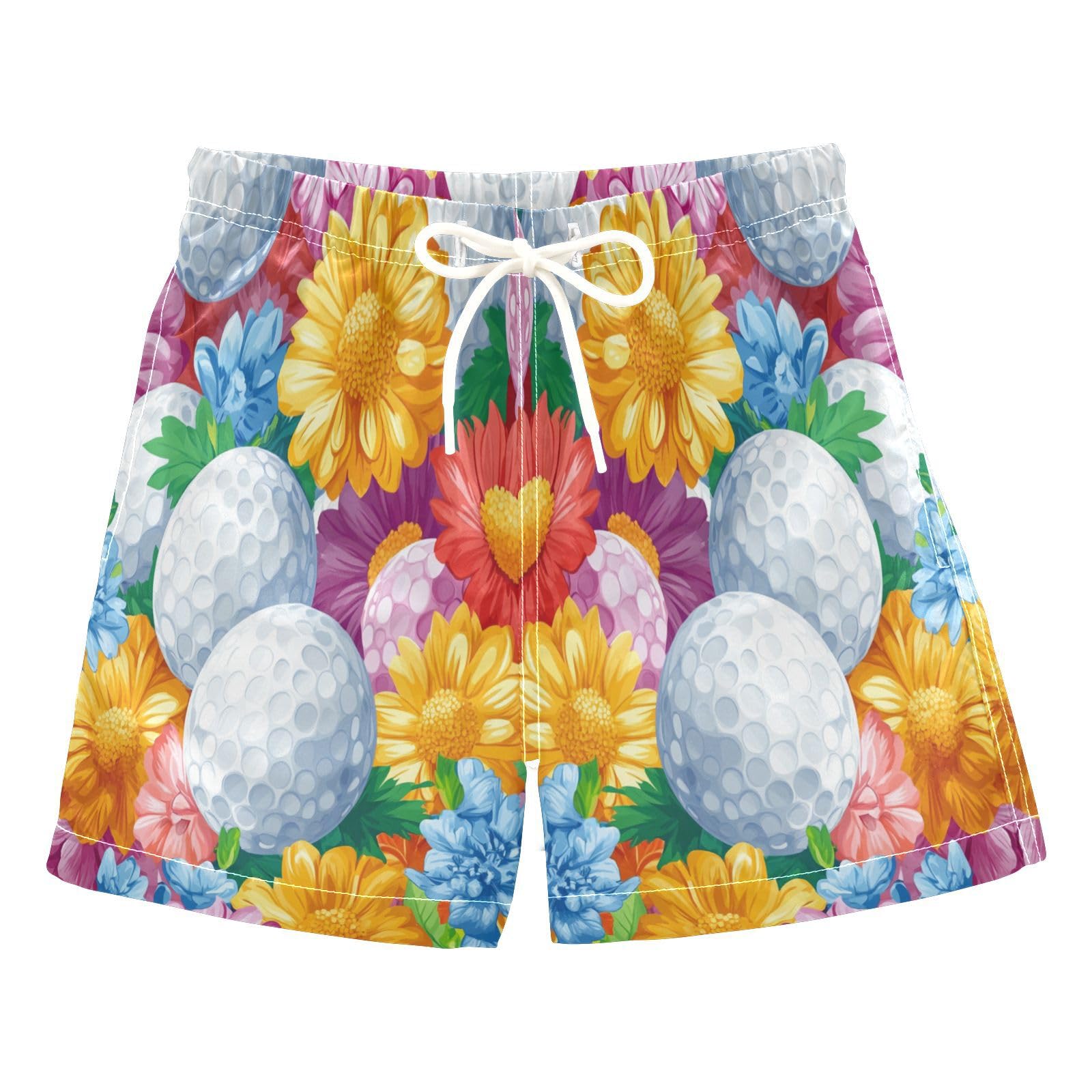 Jucciaco Boys Beach Board Shorts Golf Flower Colorful Sport Quick Dry Swim Trunk Swimwear for Kids