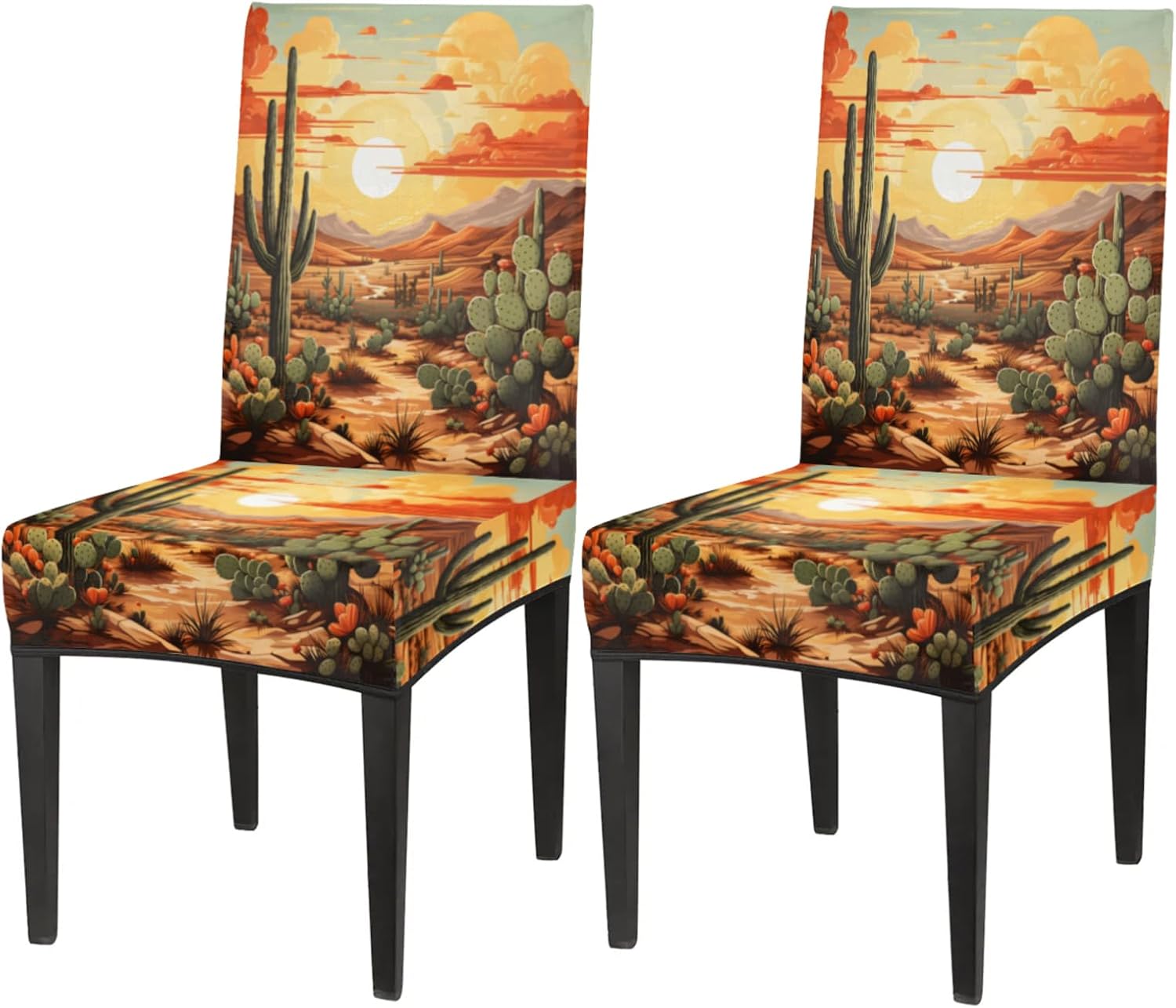QsirBC Flower Cactus Desert Stretch Dining Room Chair Covers Set of 4 Chair Slipcovers Removable Washable Kitchen Seat Covers Chair Protectors for Hotel Party Wedding