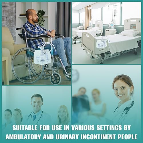 Miniatura 7 de Paquete de 5 bolsas de drenaje urinario con cámara antirreflujo, gran capacidad de 67.6 fl oz, tubo de drenaje de 48 pulgadas, bolsas de orina