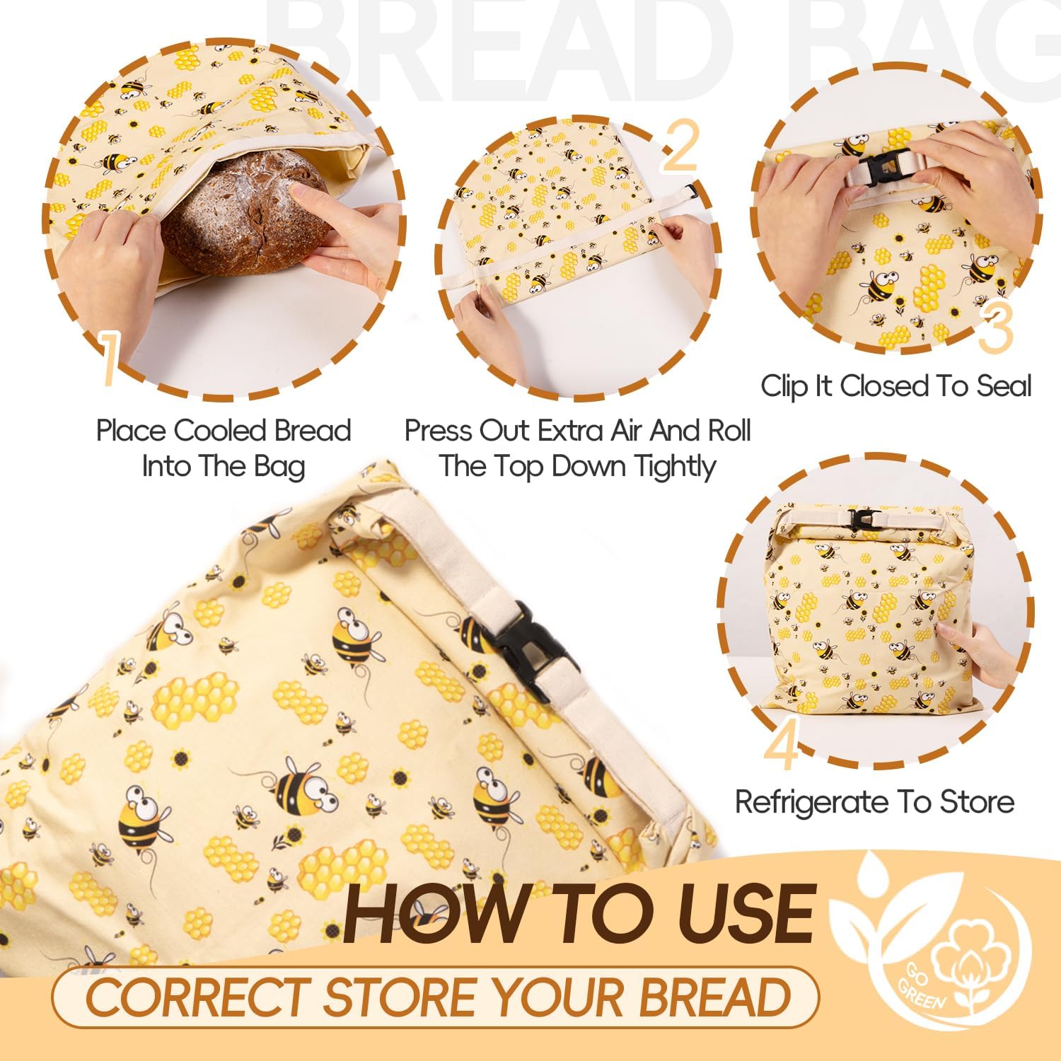 XL Beeswax Bread Bags for Homemade Sourdough Bread (2 Pack), Reusable Cotton Linen Bread Storage Bags with Removable Beeswax Lining, Freezer Friendly, Keeps Bread Fresh