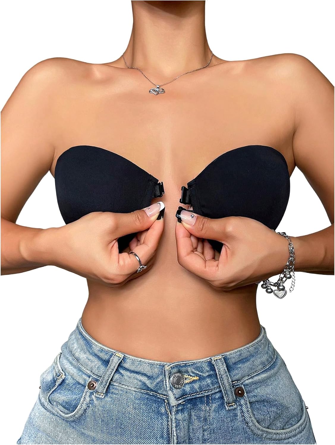 SweatyRocks Women's Strapless Bras Front Closure Padded Underwire Push Up Bra