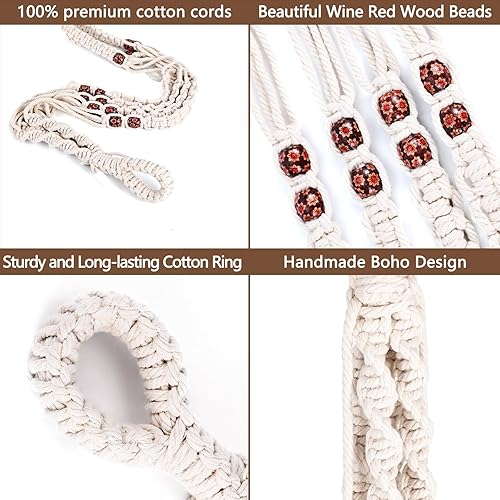 Miniatura 9 de Necamocu Colgador de macramé extra resistente sin borlas, elegante soporte para plantas de interior, juego de 2