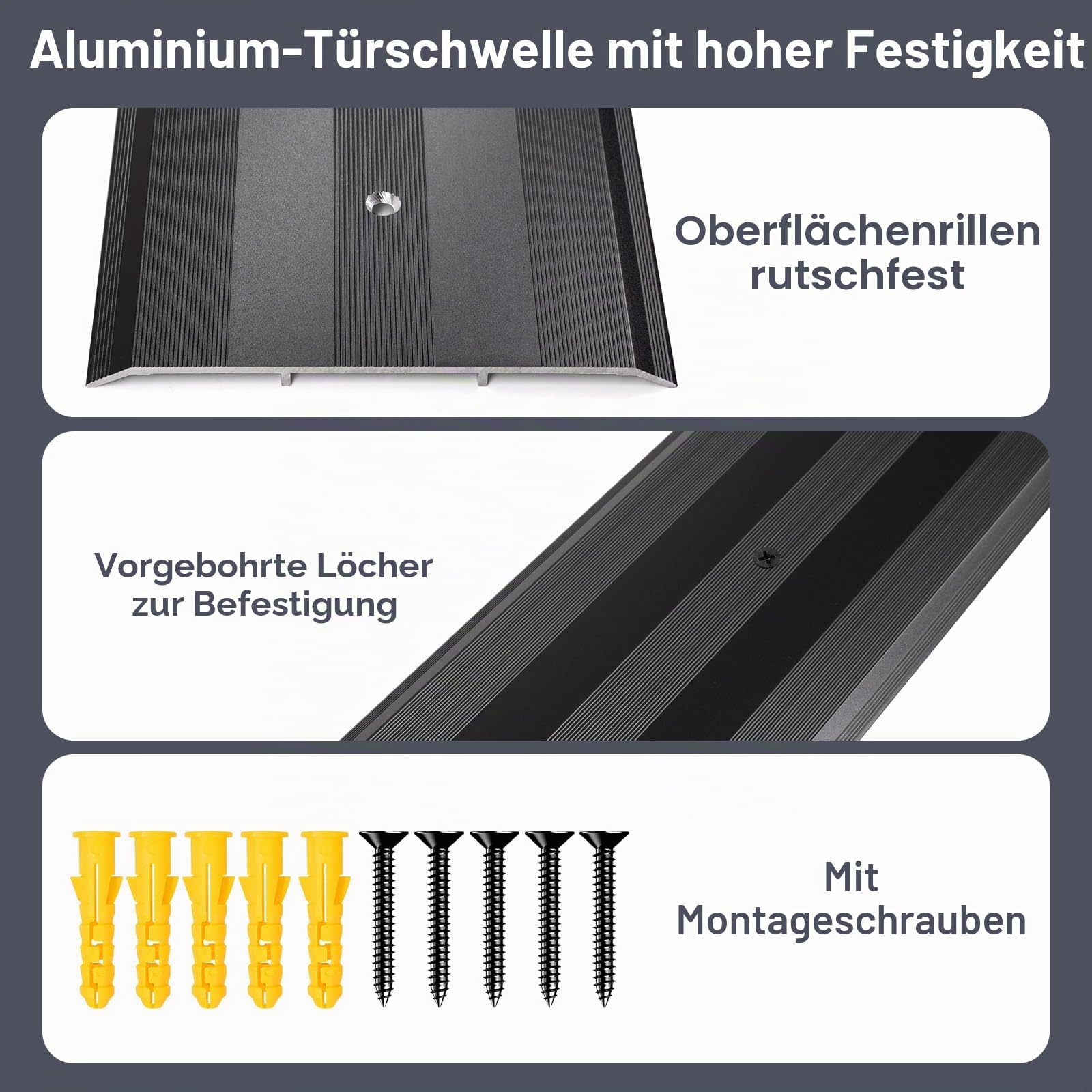 12,7 cm breite, stabile, dicke Aluminium-Schwellenstreifen, stilvolle Bodenübergangsstreifen, Türschwelle für kommerzielle stark frequentierte Orte, Größe 91,4 x 12,7 x 0,63,5 cm, Schwarz