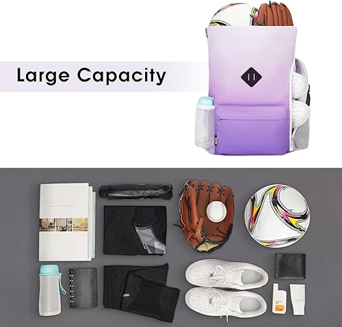 Miniatura 4 de WANDF Mochila deportiva con cordón y compartimento para zapatos, resistente al agua, para mujeres y hombres, Gradiente morado grande, Mochilas