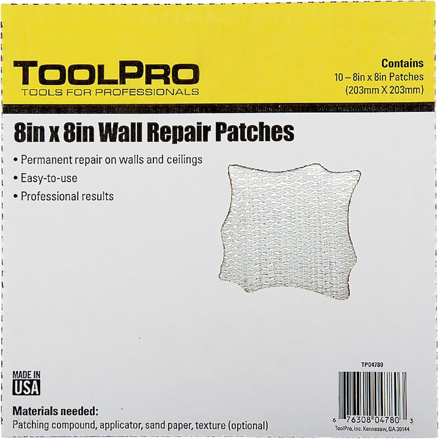 ToolPro Professional Grade Drywall Repair Patch, 10 Pack (8 inch x 8 inch)