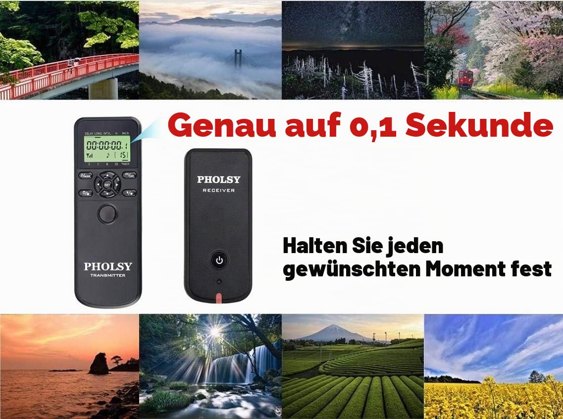 PHOLSY Funk-Fernauslöser Intervalometer für Nikon Kamera Fernbedienung | Kompatibel mit Nikon Z8 Z9 Z5 Z7 Z6 Z6-II D750 D780 D7500 D7200 D5600 D5500 P1100 P7800 P950 D4 D5 D6 D850 D700 MC-DC2