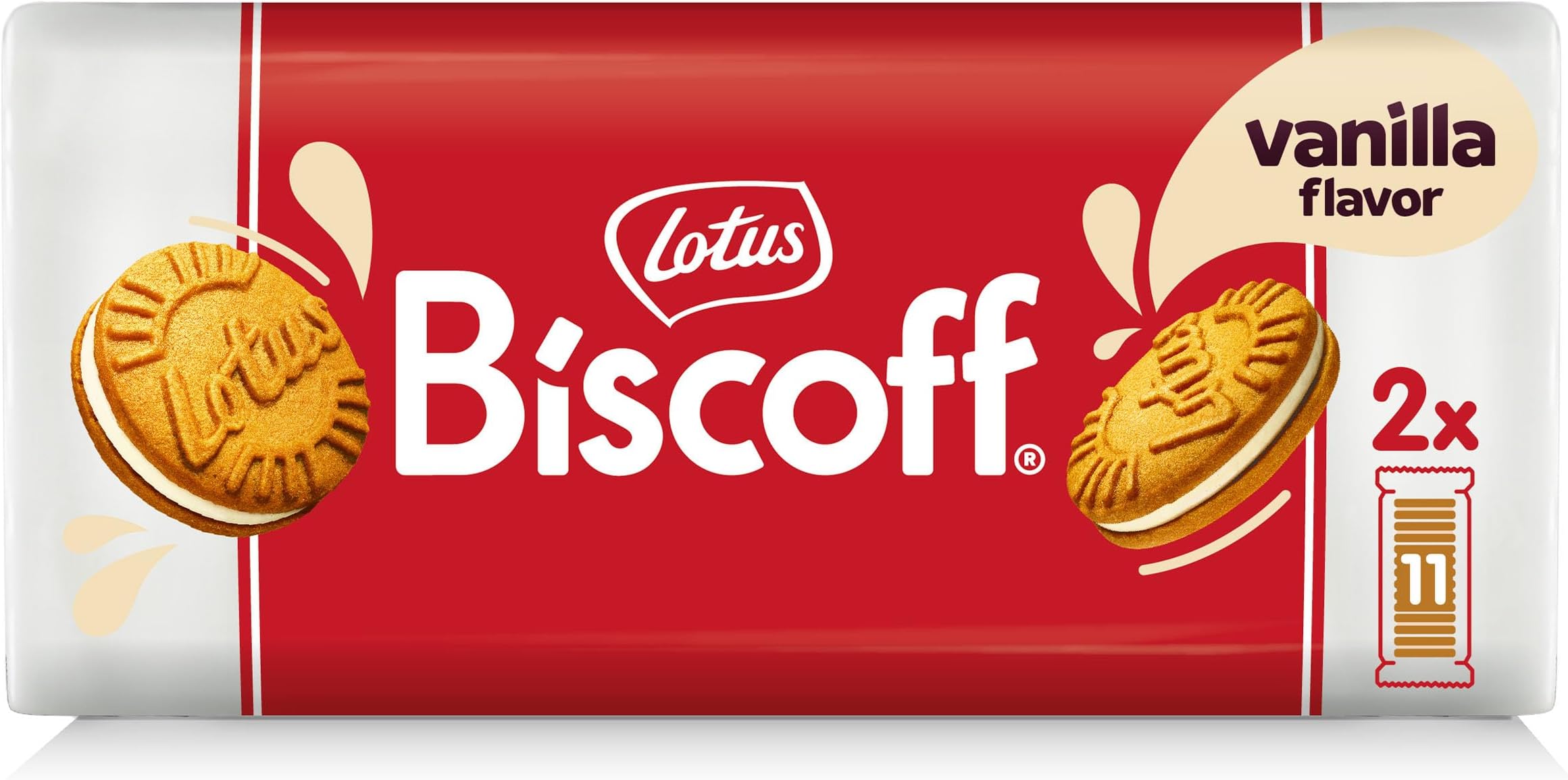 Lotus Biscoff Sandwich Cookies, Vanilla, 22 Biscuits Per Pack, 220 ml