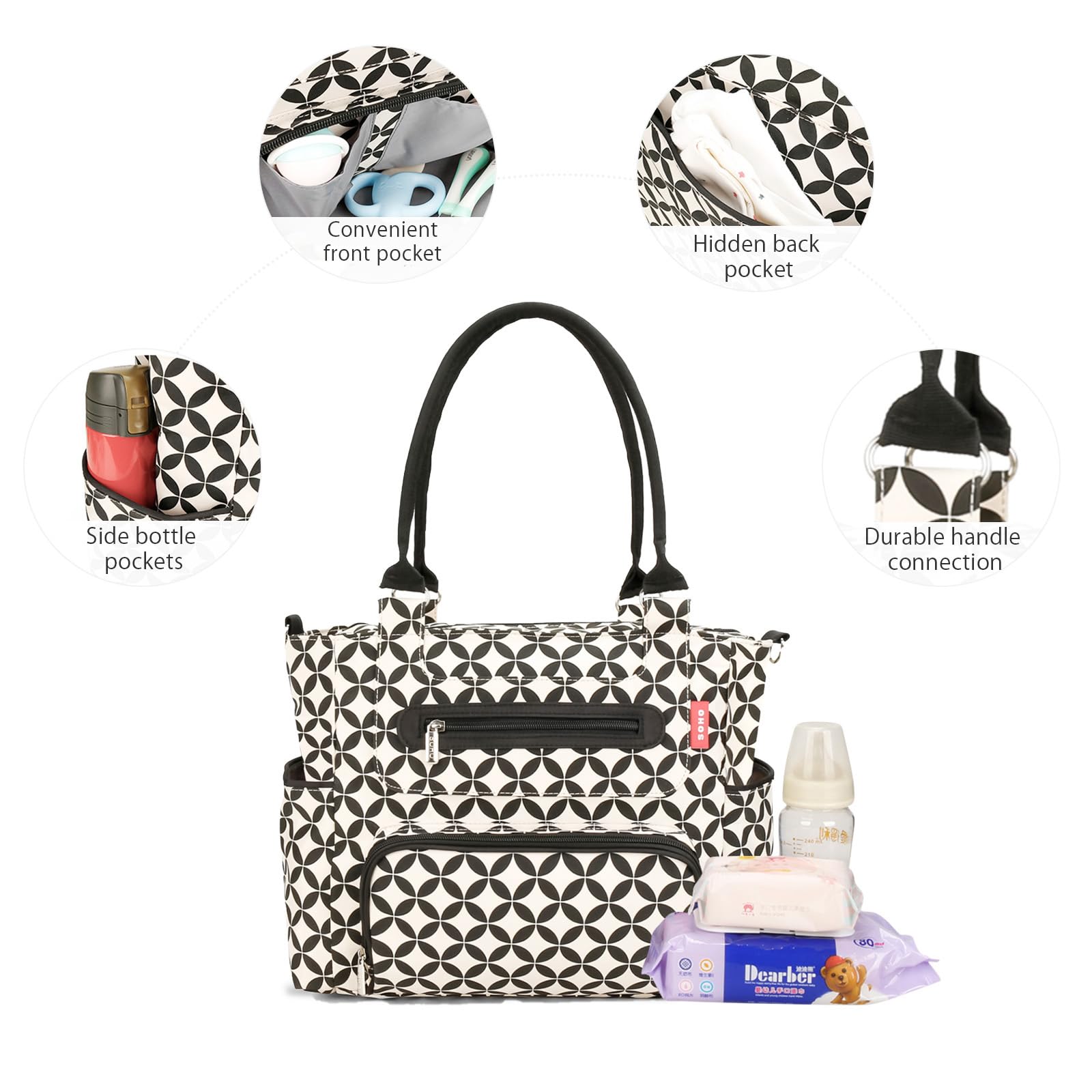 SONARIN Set di 7 borse per pannolini per bambini, borsa per pannolini, tracolla multifunzione, borsa per la maternità, borsa per pannolini da viaggio, con fasciatoio e ganci per passeggino
