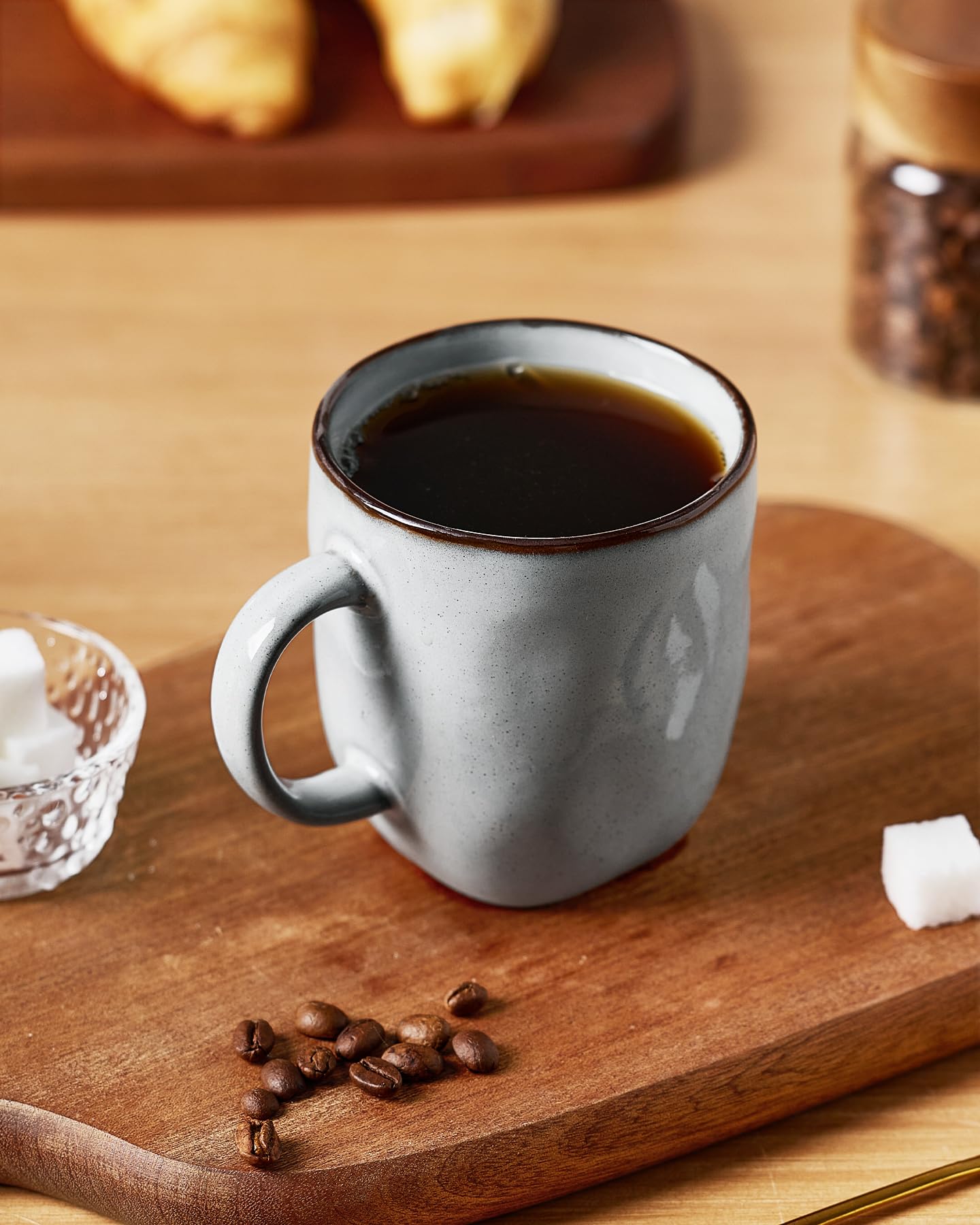 famiware Lot de 4 tasses à café carrées de 370 ml avec poignée pour cacao, lait, chocolat chaud, thé, eau, grès pour cuisine, micro-ondes et lave-vaisselle, gris