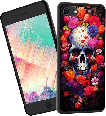 for iPhone 16e Case,Slim Shockproof TPU Soft Rubber Silicone Cover Phone Case for iPhone 16e,Skull with Vibrant Flowers