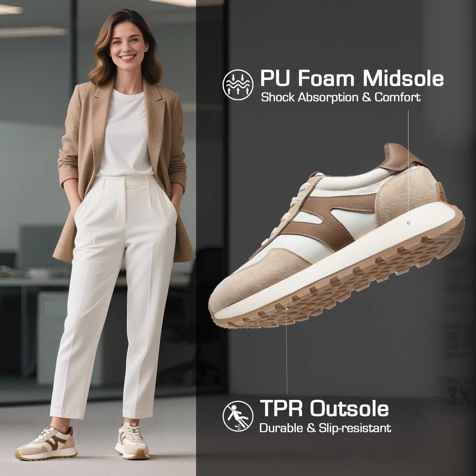 somiliss Platform Fashion Sneakers for Women Suede Patchwork Casual Tennis Shoes Comfortable Non Slip Running Walking Shoes: 10 Beige