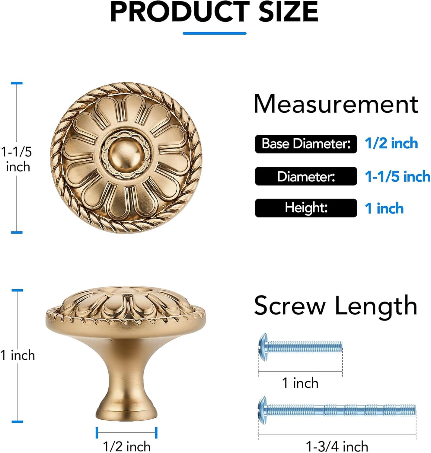 20 Pack 1-1/5 Inch Kitchen Cabinet Knobs Rustic Champagne Bronze Drawer Handles for Cabinets, Dressers, Cupboards, Bathrooms, and Bedrooms