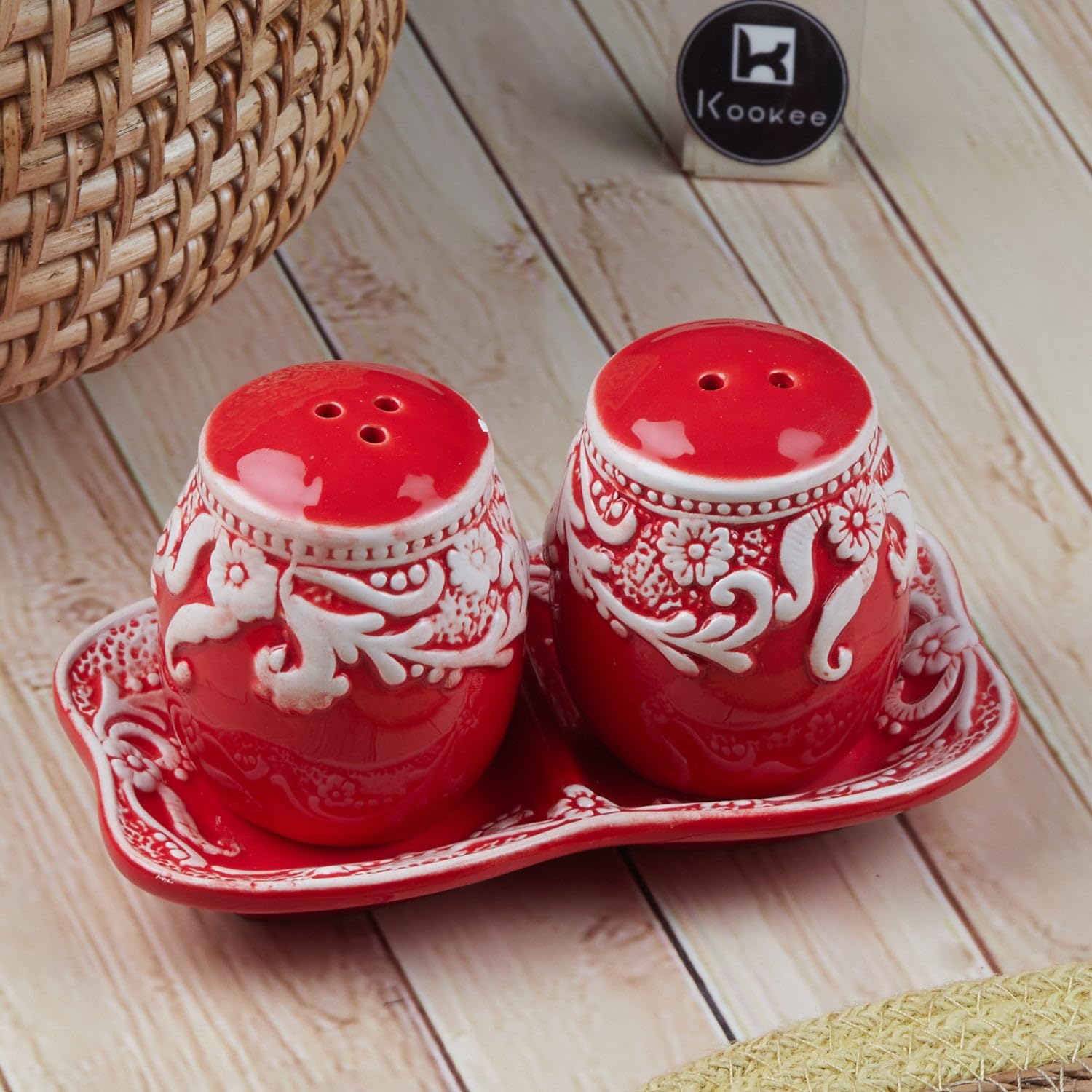 Kookee Ceramic Salt and Pepper Shaker Set with Tray | Grey White (8567) — Amazon image 10