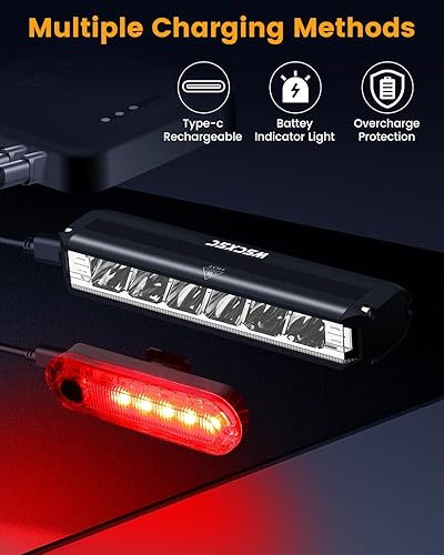 Vista 6 de La mejor luz brillante para bicicleta para ciclismo nocturno, luz de bicicleta recargable USB-C, juego de faros de bicicleta, luz de circulación