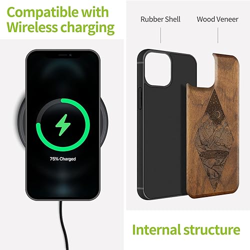 Miniatura 8 de Carveit Funda magnética de madera para iPhone 13 Pro [madera natural y TPU suave negro] funda protectora de madera única y elegante a prueba
