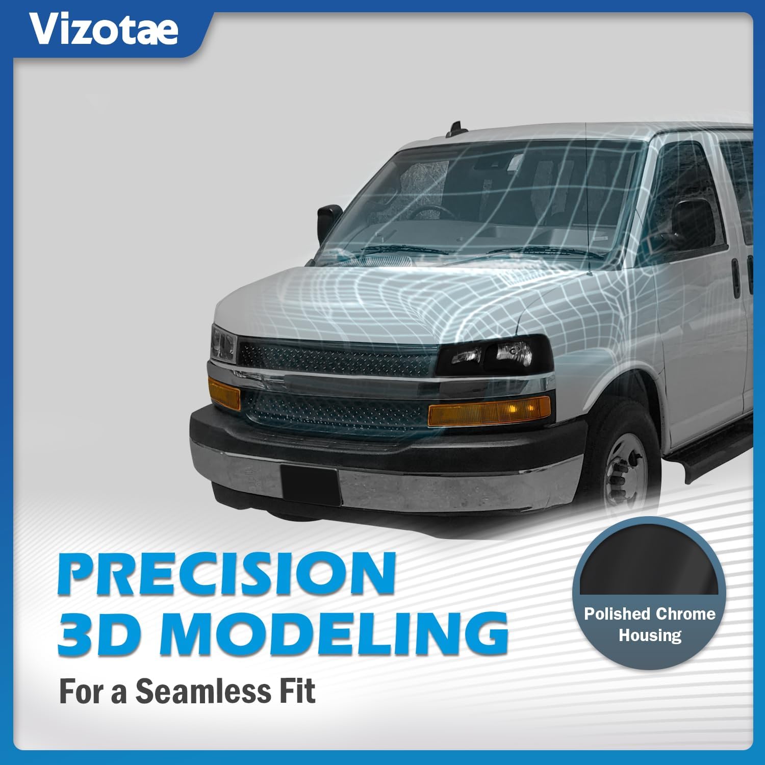 Headlights for 2003-2014 Chevrolet Express 1500, 2003-2023 Chevrolet Express 2500 3500, 2003-2014 GMC Savana 1500, 2003-2023 GMC Savana 2500 3500(Bulbs included)