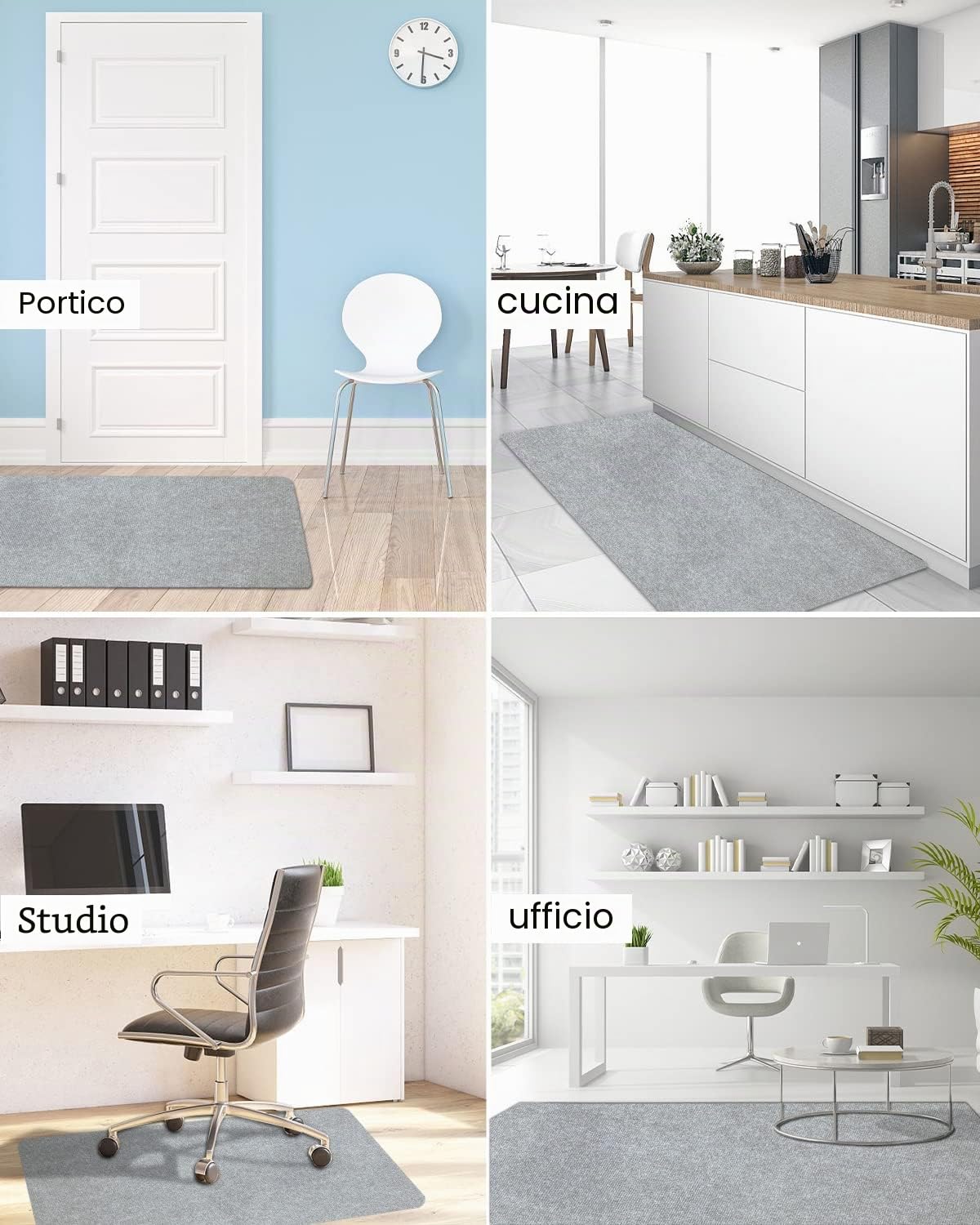 Tappetino per sedia da ufficio, 90 x 120 cm, grigio chiaro, per pavimenti duri, antigraffio, per sedie da scrivania, per pavimenti in laminato