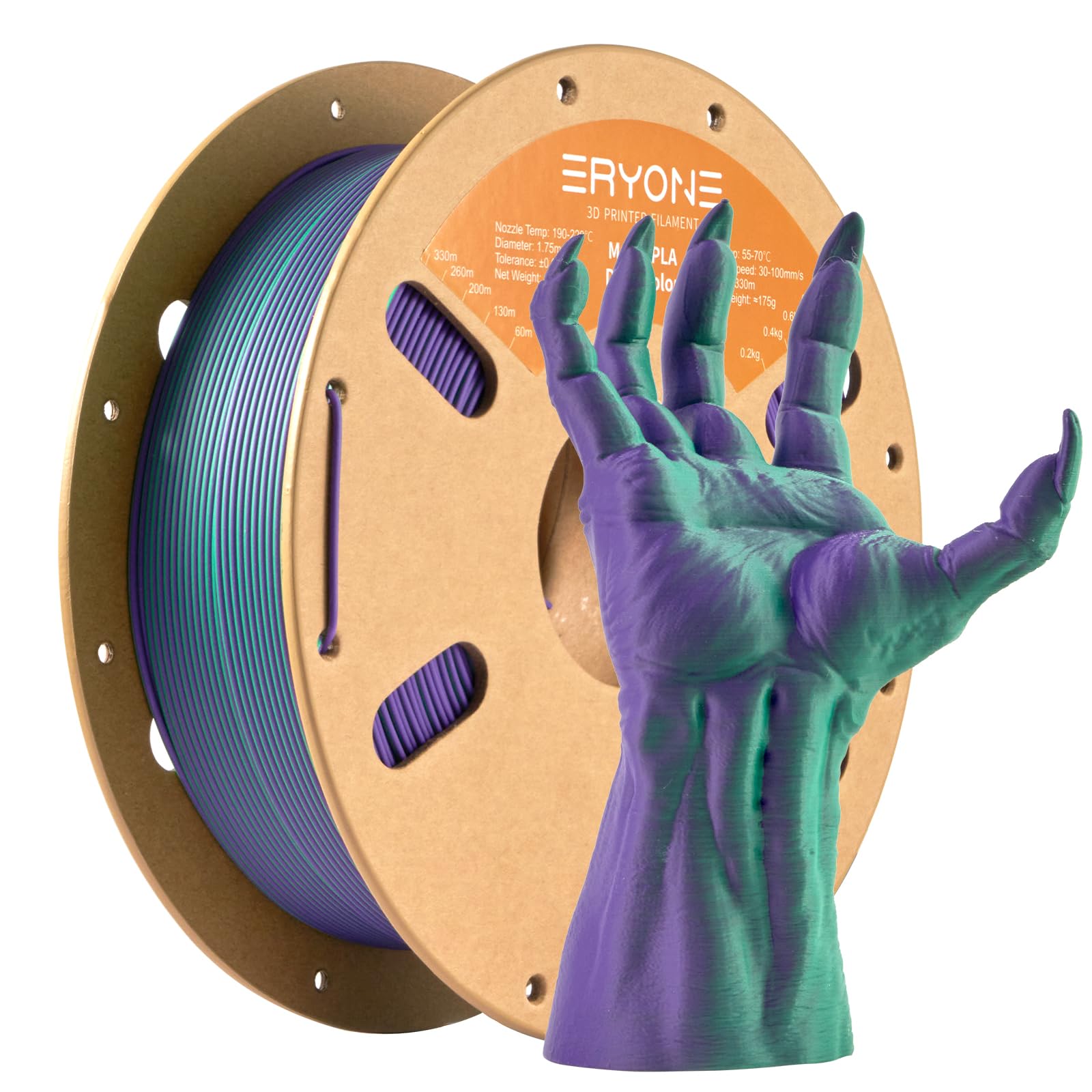 ERYONE Matte Dual Color PLA Filament 1.75 mm for 3D Printers,Accuracy +/- 0.03mm,1kg/ Spool(2.2lbs), Matte Green&Purple