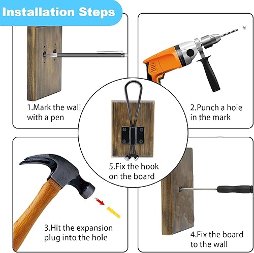 Vista 22 de Ganchos de pared para colgar, paquete de 4 ganchos de toalla de granja para baños, ganchos para sombreros, percheros para batas y llaves (marrón (A)