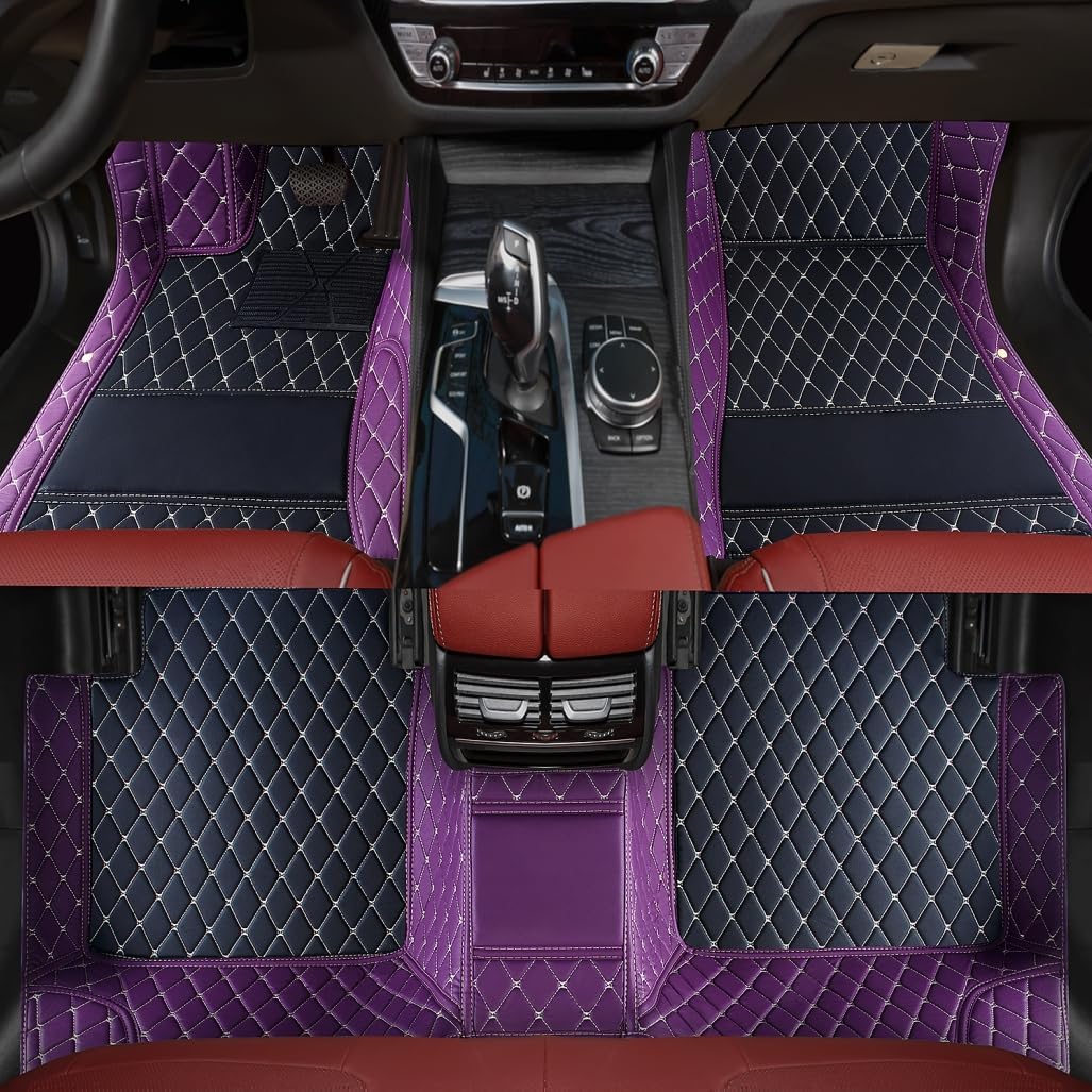 Custom Personalized Floor Mats for Cars，Luxury Full Coverage All Weather Car Floor Mats，Anti-Slip Leather Car Mat Set ，Custom Floor Mats for 99% of Cars, Trucks & SUVs (3D Purple and Black)