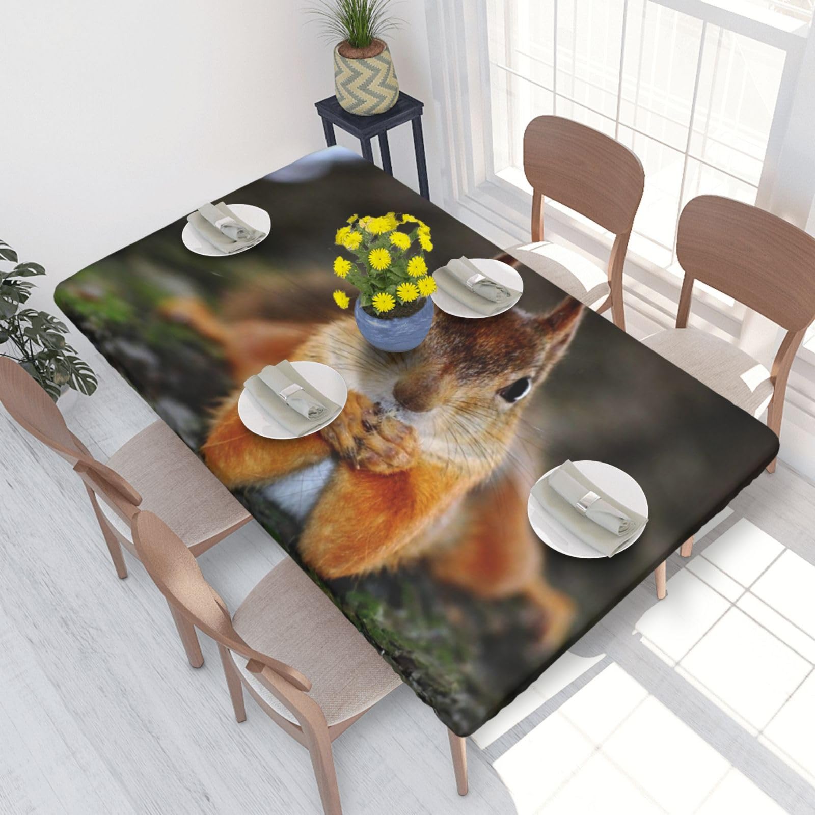BNVSADC Funny Squirrel Printed 4FT Tablecloth 122x76 CM Polyester Kitchen Water Resistant Table Cloth Dining Table Decoration Table Covers