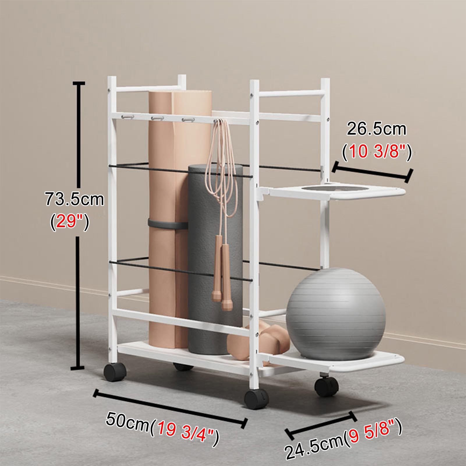 Yoga Esterilla Almacenamiento Cesta de Almacenamiento Grande para Accesorios de Ejercicio con Ruedas, Estante Organizador de Pesas Rusas Móviles, Estante Organizador de Bloques de Yoga de Alta Resiste