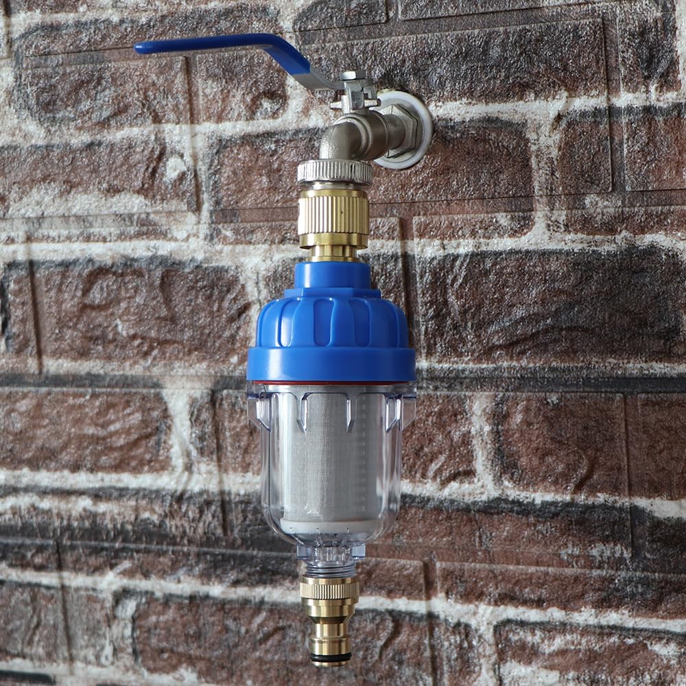 Préfiltre 1/2" 40 μm, tétine 16 mm, robinets de Jardin, Filtre Robinet, connecteur Rapide, Tamis en Acier Inoxydable 316, Adaptateur Tuyau d'irrigation