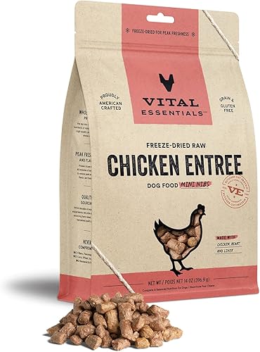 Vital Essentials Alimento crudo liofilizado para perros, pollo mini nibs entrante, 14 onzas