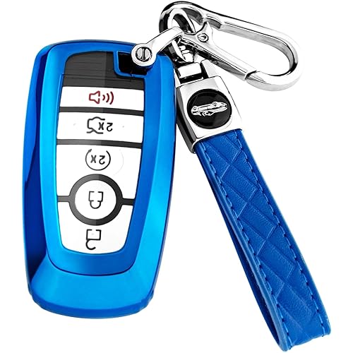 for Ford Key Fob Cover with Keychain,Key Fob Cover Case Shell for Ford Explorer Fusion Escape Edge Expedition F150 F250 F350 F450 F550 Maverick Mustang 3/4/5 Buttons Smart Key (Blue)