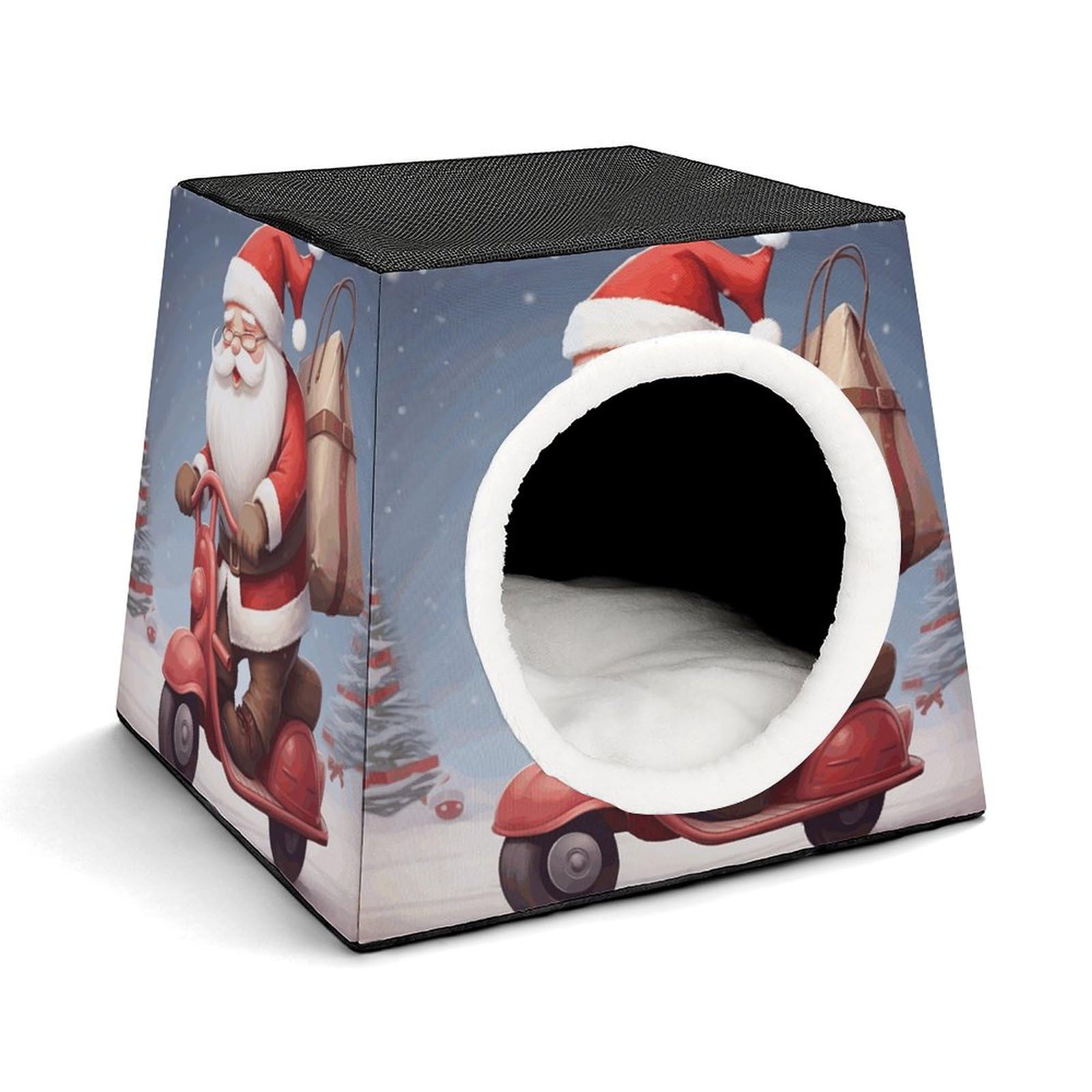 Maison pour chats d'intérieur douillette style Père Noël en hiver