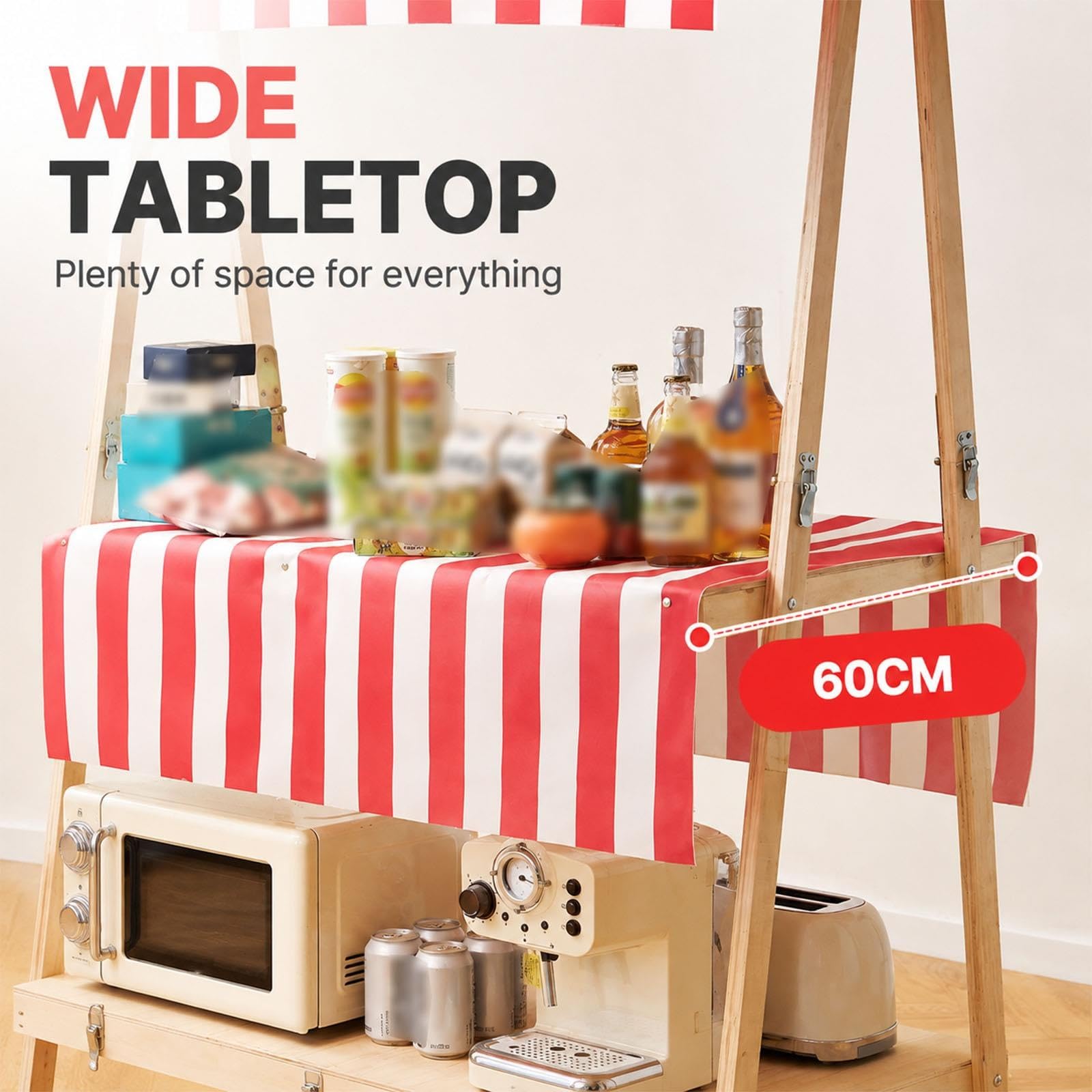 Stand Espositivo da Esterno, Stand in Legno Pieghevole a Due Livelli con Tettoia, Banco Vendita Pop-Up in Stile Valigia per Festival, Mercatini Natalizi, Fiere Artigianali(Pink,106cm/41.7in)