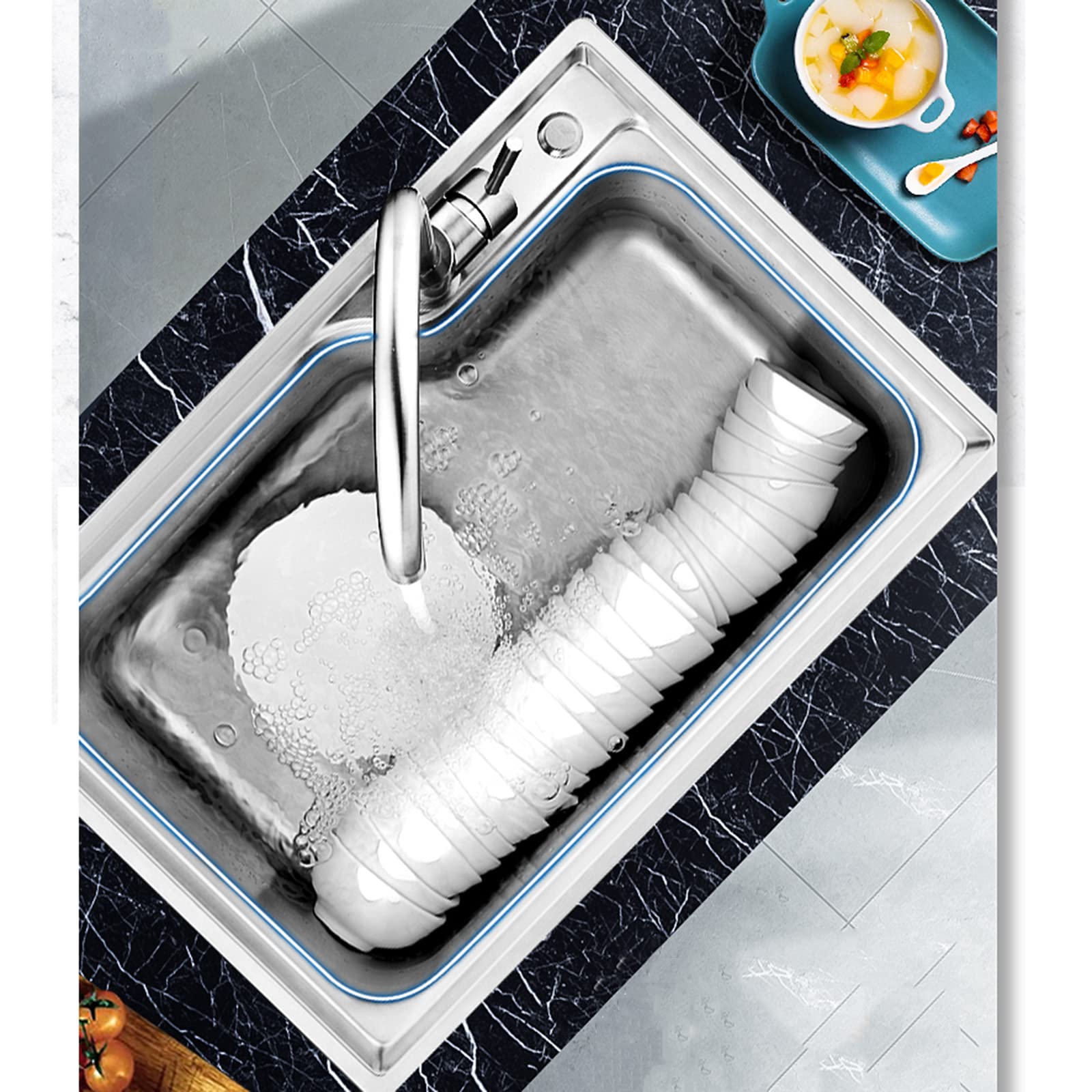 Lavello in Acciaio Inox, lavello da Cucina a Vasca Singola, lavello sottopiano per postazione di Lavoro da 24 Pollici, con componenti di Scarico, cestello a griglia, Adatto per Balcone, RIST