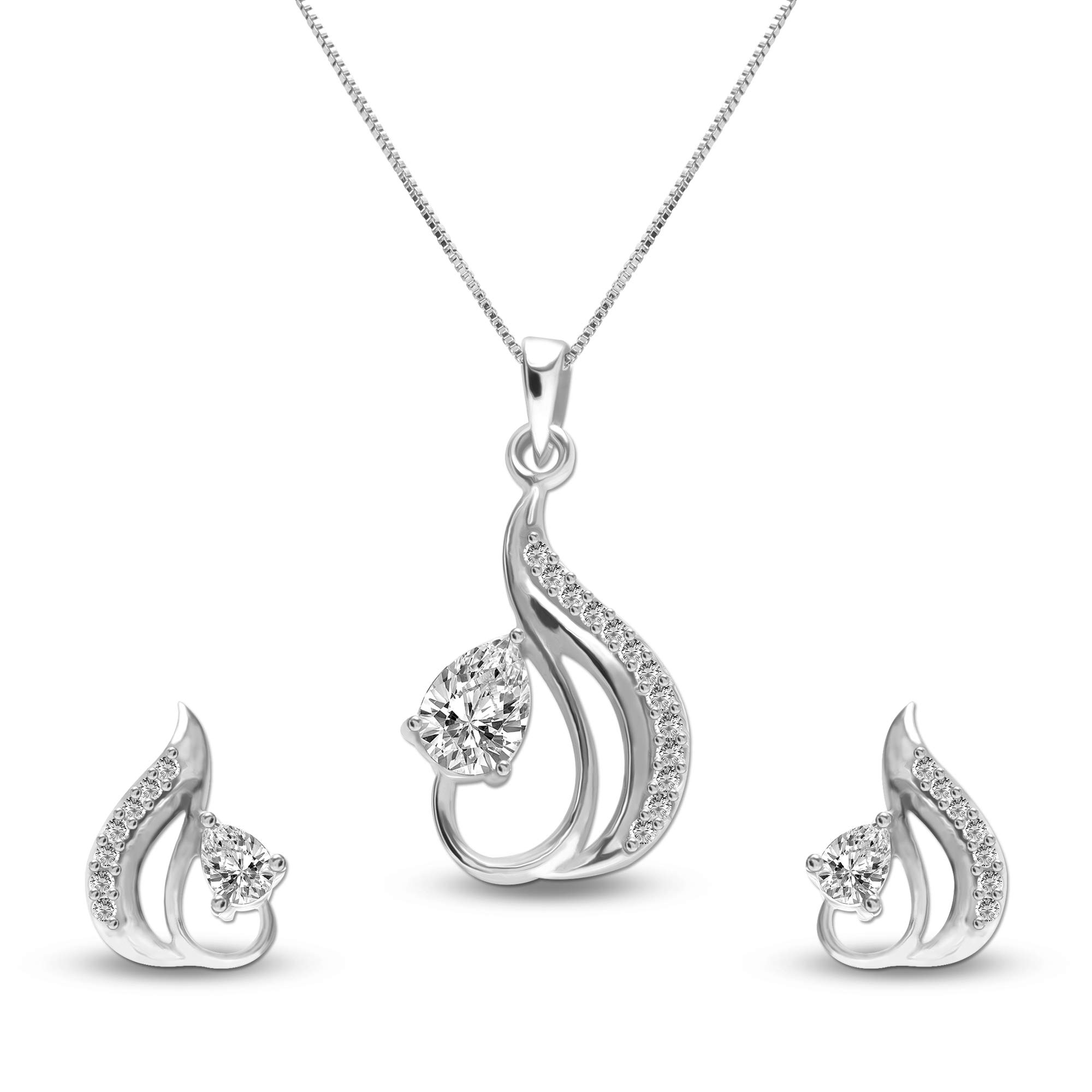925 Sterling Silver BIS Hallmarked Zircon Studded Fancy Pendant Set Necklace with Chain for Women and Girls (B08L5JD9TG) Amazon Price History, Amazon Price Tracker